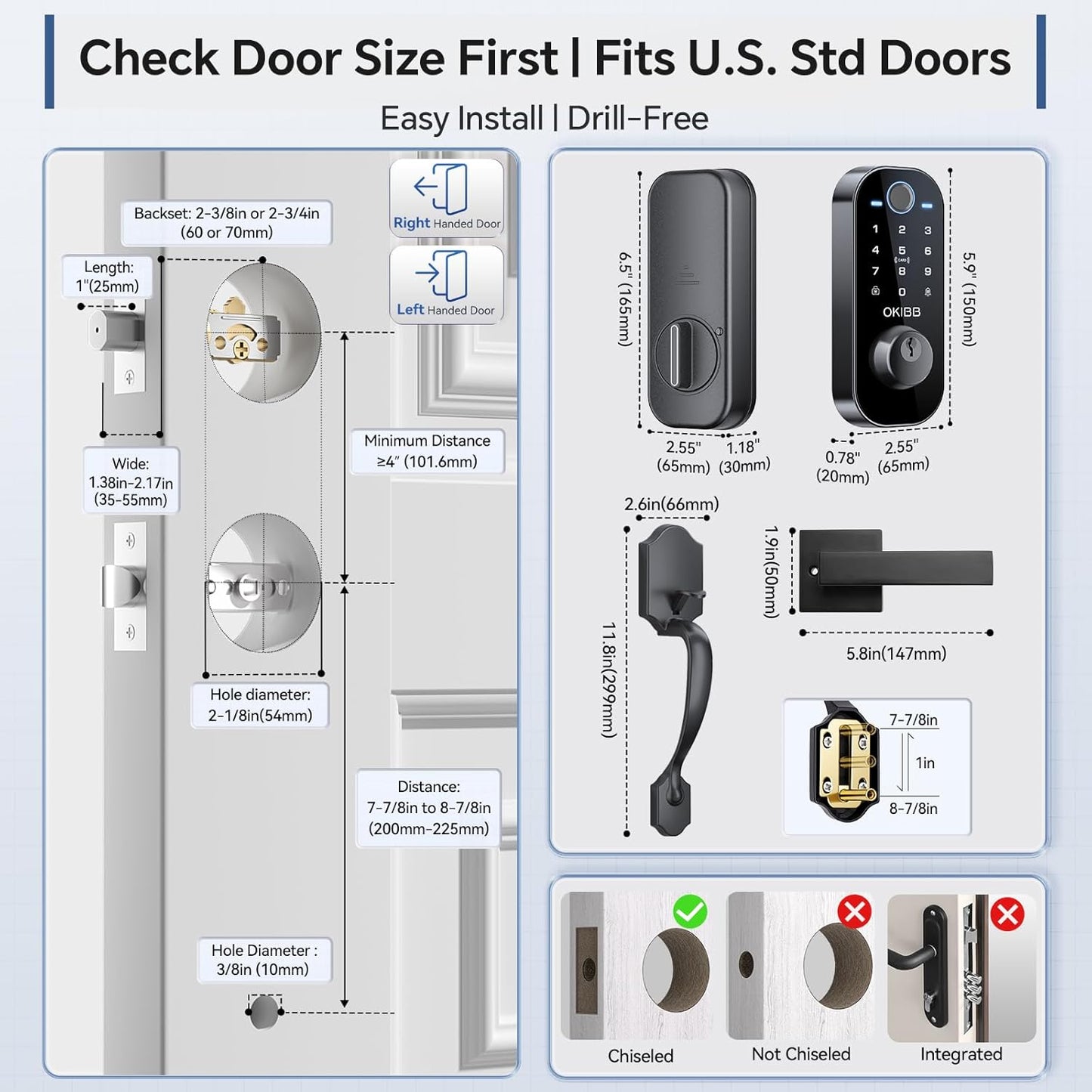 Smart Front Door Lock Set, Built-in WiFi, Keyless Entry Deadbolt with App Remote Control, Electronic Digital Touchscreen Keypad with Lever Handle, Fingerprint/Passcode/Fob/Key Unlock, Auto Lock