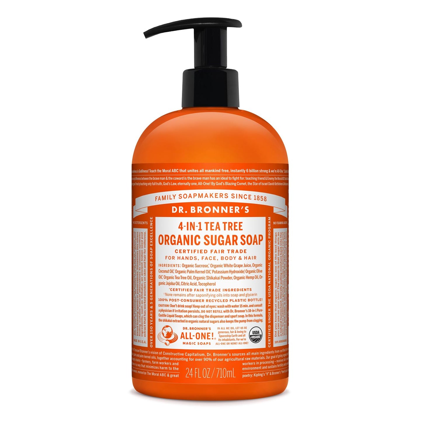 Dr. Bronner's - Organic Sugar Soap (Lemongrass, 24 Ounce) - Made with Organic Oils, Sugar and Shikakai Powder, 4-in-1 Uses: Hands, Body, Face and Hair, Cleanses, Moisturizes and Nourishes, Vegan