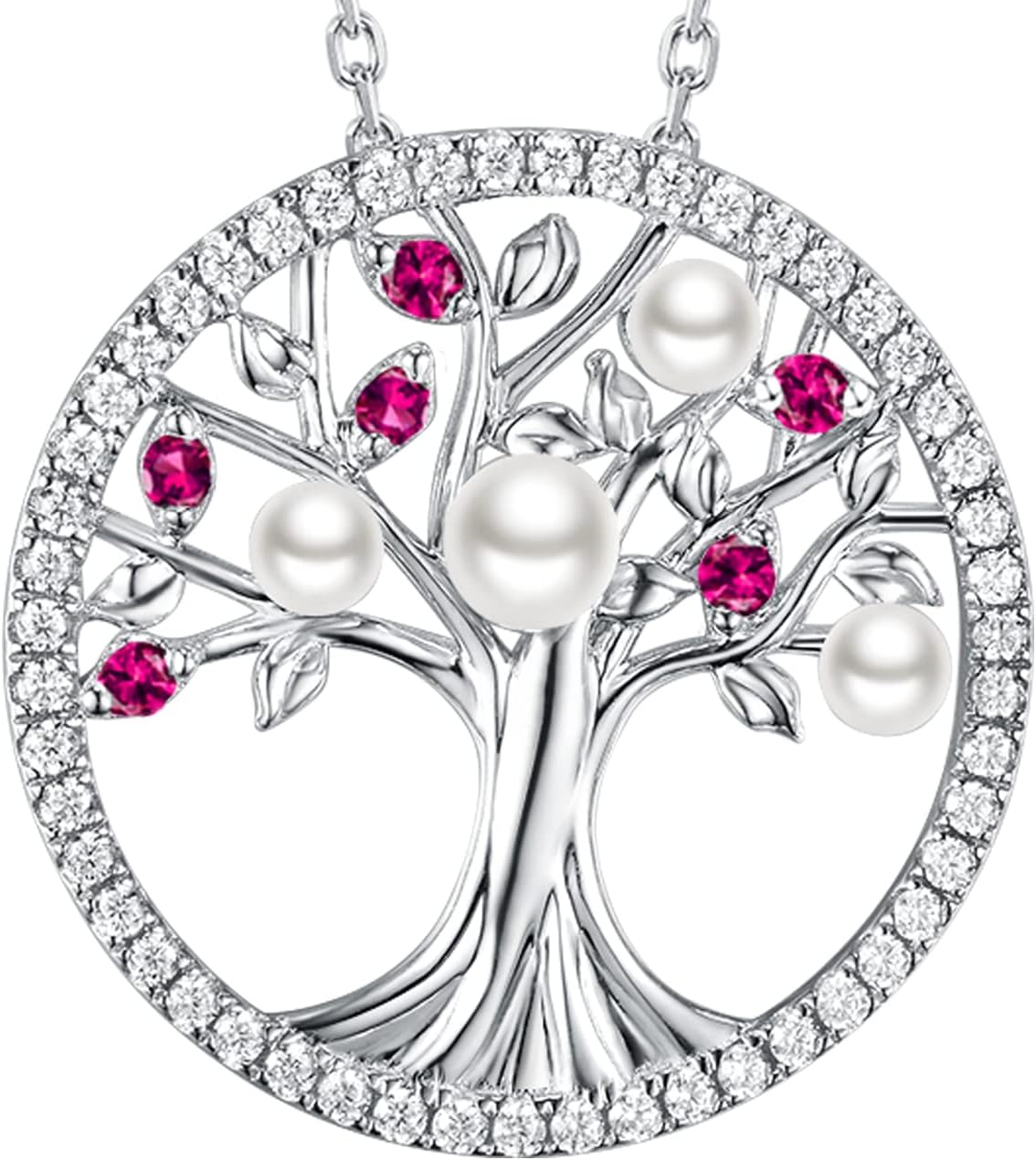 Tree of Life Necklace Birthday Gifts for Wife Mom January February Birthstones Necklace Garnet Amethyst and More Stones Jewelry 925 Sterling Silver