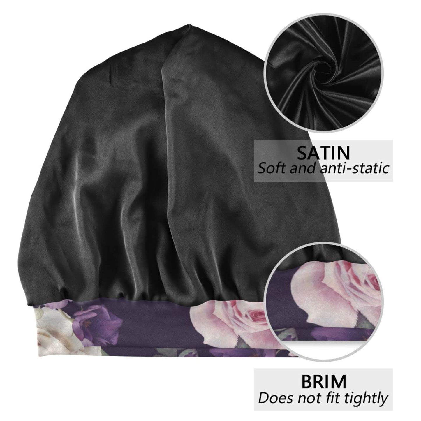 Satin Bonnet Lined Sleep Cap Hair Wrap Cover Slouchy Beanie for Curly Hair Protection for Gifts for Men Women Dark Blue Stars