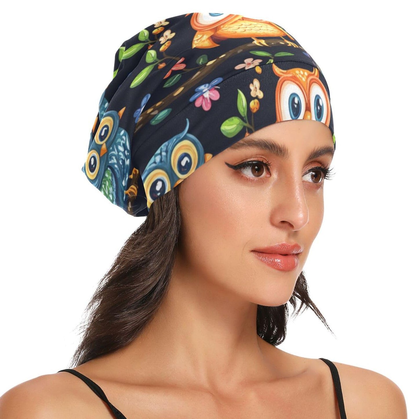 Satin Bonnet Lined Sleep Cap Hair Wrap Cover Slouchy Beanie for Curly Hair Protection for Gifts for Men Women Dark Blue Stars