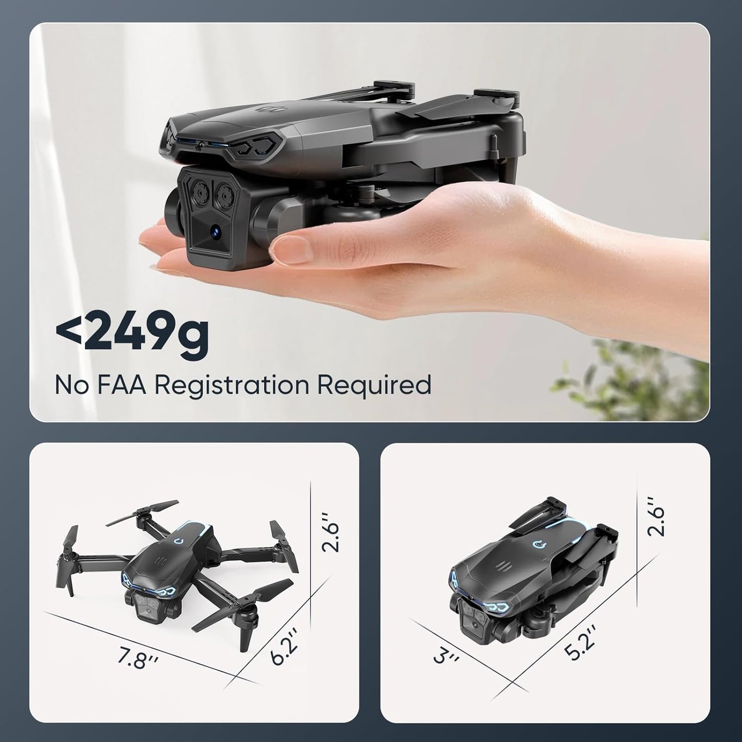 Foldable Drone with 1080P HD Camera for Beginners & Adults, FPV Live Video, One Key Start, Altitude Hold, 3D Flips, Gesture Selfie, 3 Speed Modes, 2 Batteries