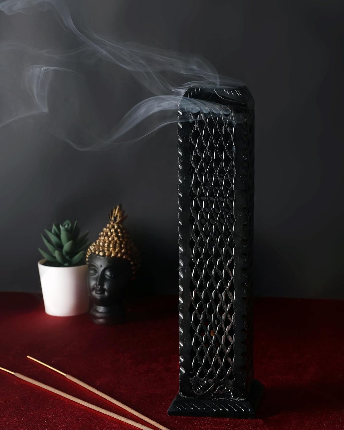 Handmade Black Soapstone Incense Stick Tower Holder | Marble Incense Stick Tower Burner Holder Spa Aromatherapy Home Office Fragrance Accessories Home Office Decor - (11 X 3 Inches)j
