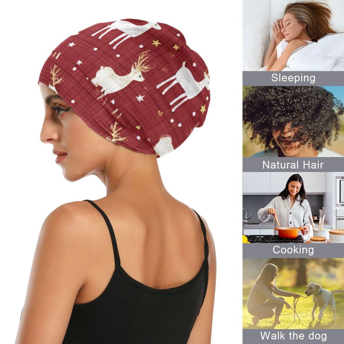 Satin Bonnet Lined Sleep Cap Hair Wrap Cover Slouchy Beanie for Curly Hair Protection for Gifts for Men Women Dark Blue Stars