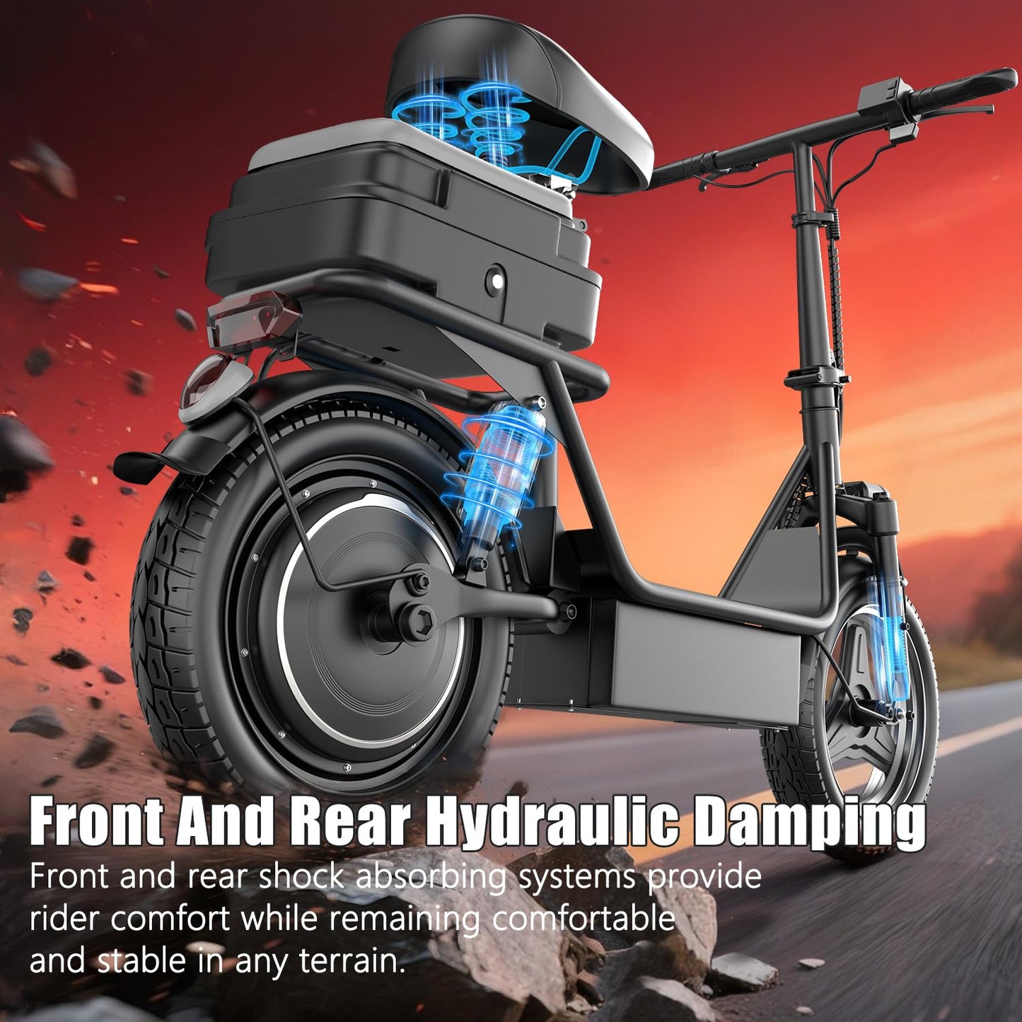 Electric Scooter for Adults, 1000W Peak Motor, Up to 25 MPH 30 Miles, Electric Scooter with Seat, Multiple Suspension, Bright Lights, Provides Comfortable and Safe Ride, 14" E Scooter for Commuting