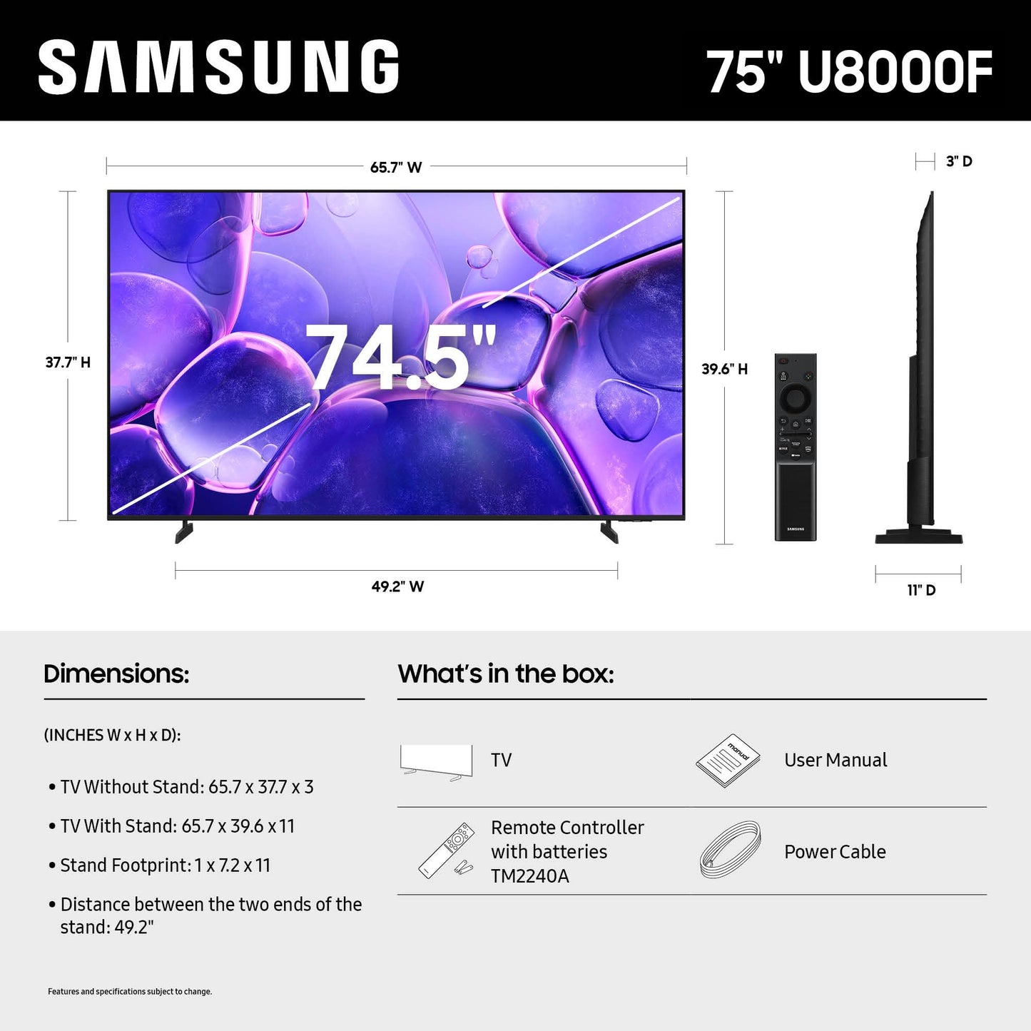 Samsung 43-Inch Class Crystal UHD U8000F 4K Smart TV (2025 Model) Endless Free Content, Crystal Processor 4K, MetalStream Design, Knox Security, Alexa Built-in