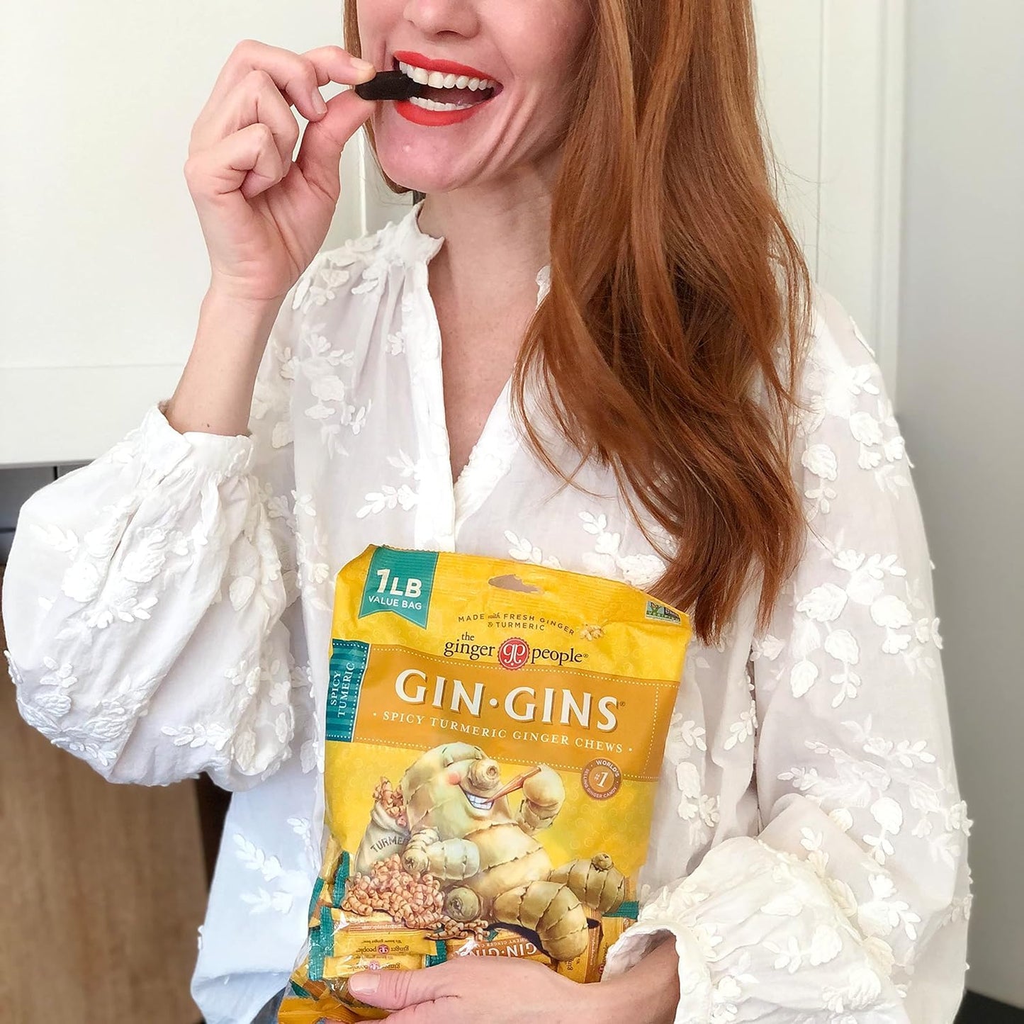 GIN GINS Spicy Apple Ginger Chews – Natural Fresh Ginger Candy by The Ginger People – Individually Wrapped Healthy Candy – Spicy Apple Ginger Flavor – Large 1 lb Bag (16oz) – Pack of 1
