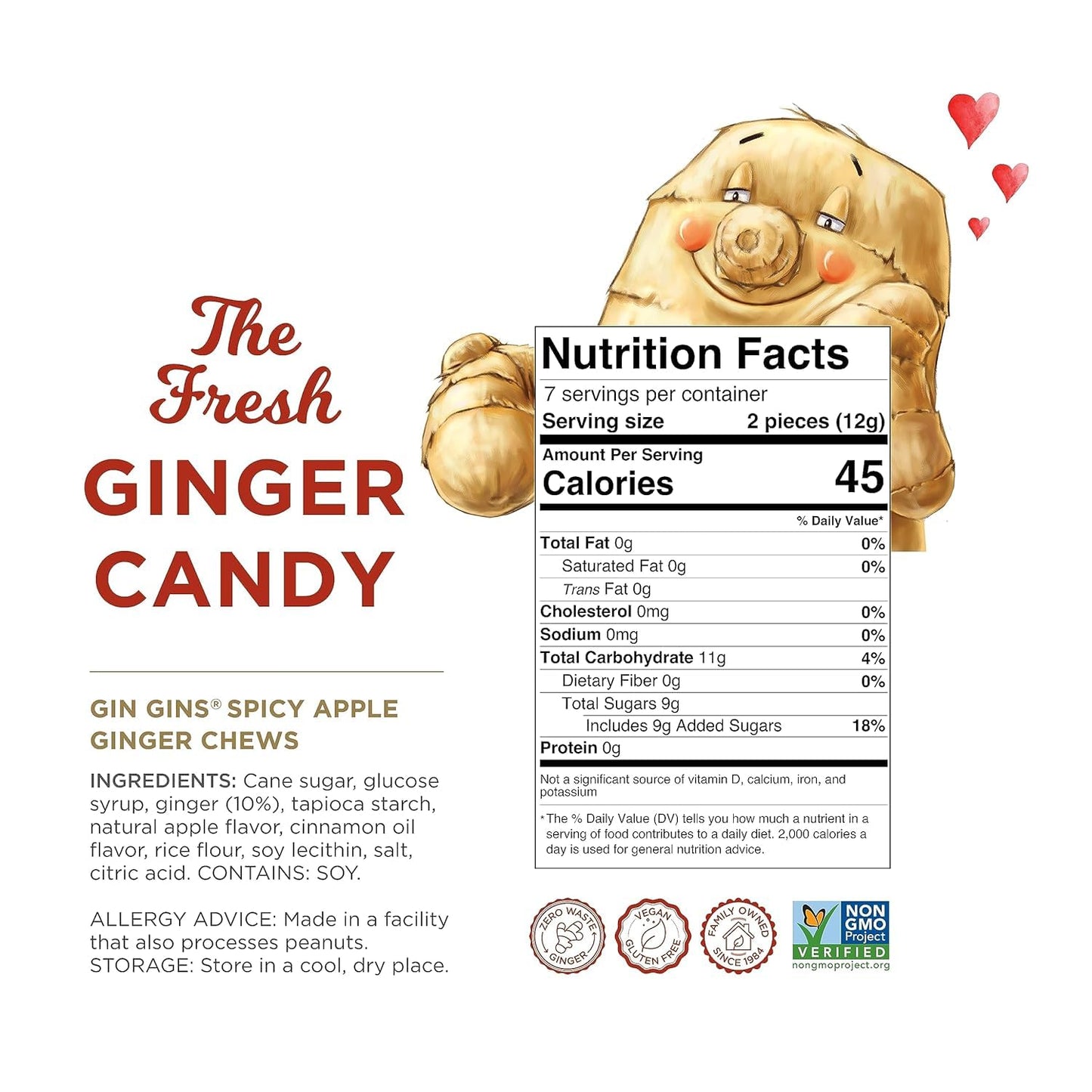 GIN GINS Ginger Chews – Natural Fresh Ginger Candy by The Ginger People – Individually Wrapped Healthy Candy – Original, Apple, Peanut and Turmeric Flavors – Variety Pack – 4 x 3oz bag each flavor (Pack of 4 bags)