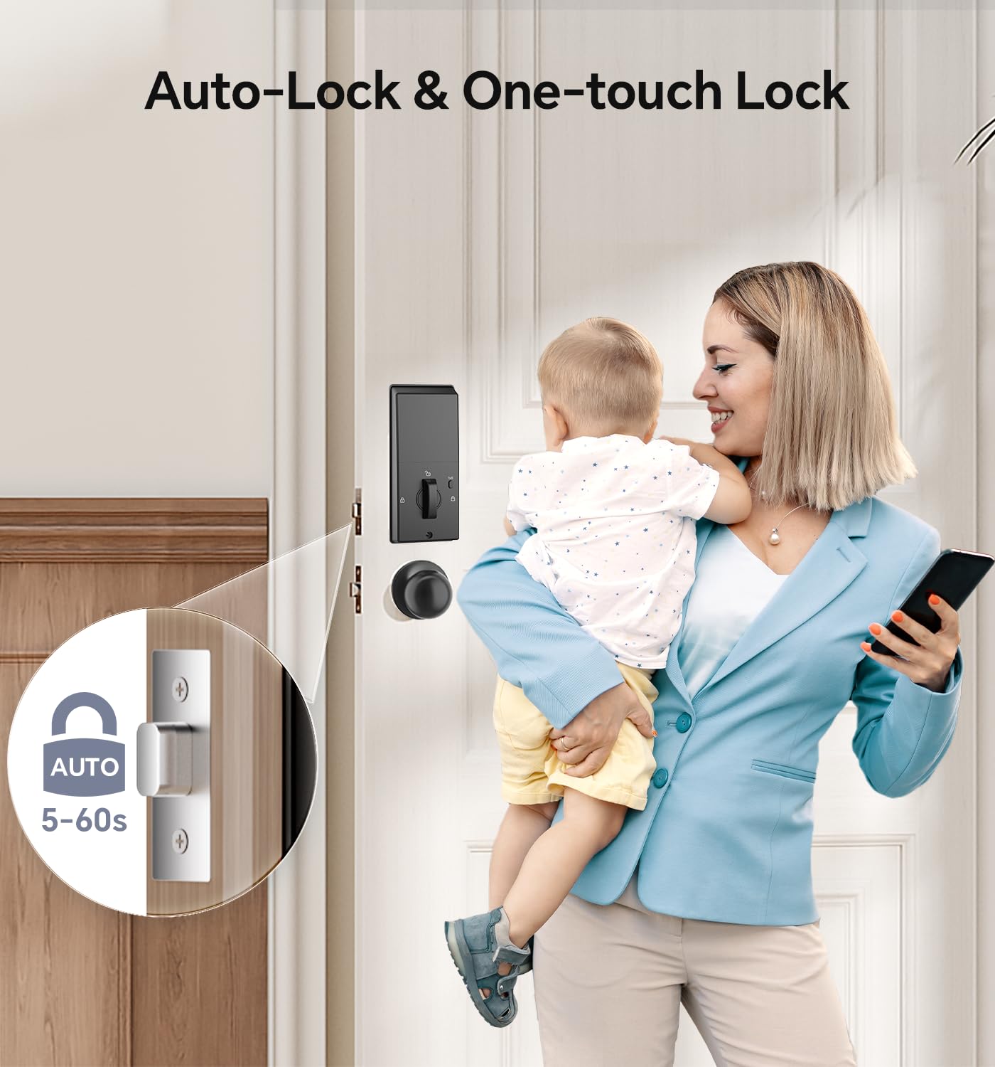 Fingerprint Keypad Deadbolt with Handle Set, Keyless Entry Door Lock, Door Locks for Front Door Lock Set, App Control, Auto Locking, Easy to Install, Matte Black