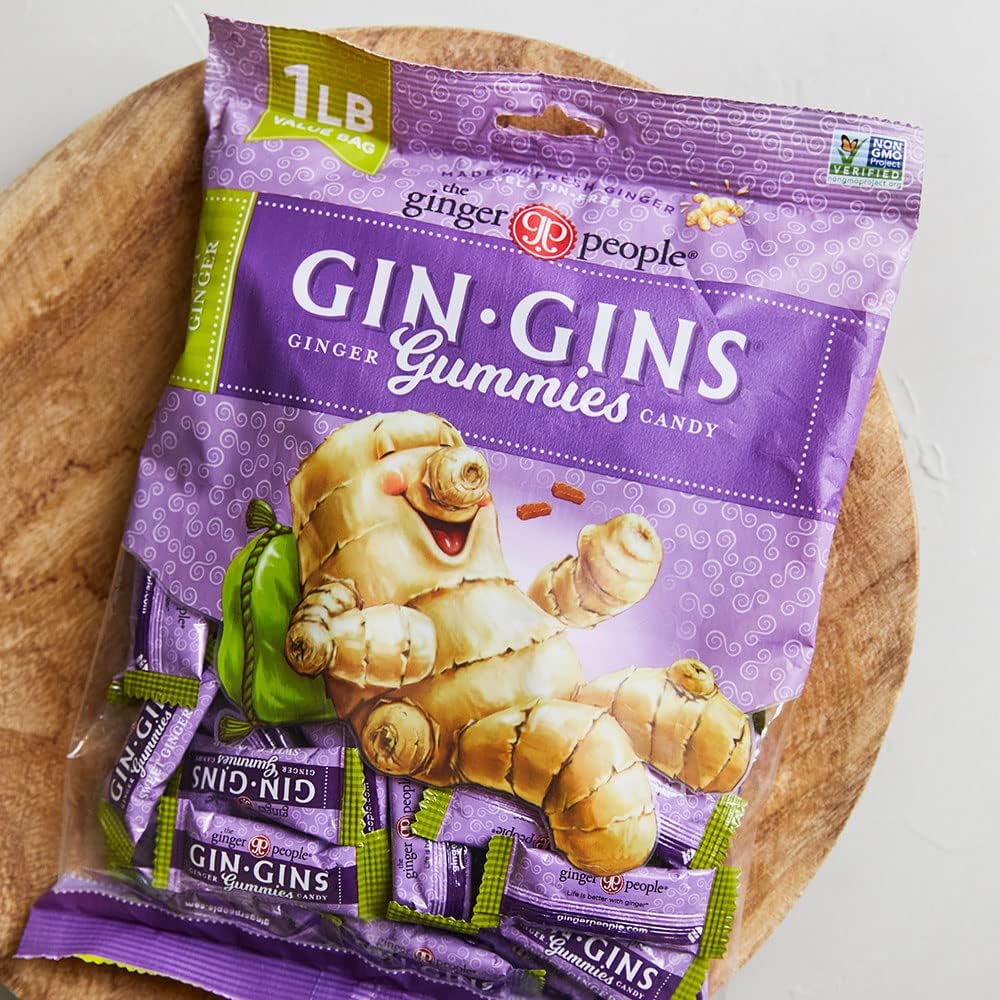 GIN GINS Spicy Apple Ginger Chews – Natural Fresh Ginger Candy by The Ginger People – Individually Wrapped Healthy Candy – Spicy Apple Ginger Flavor – Large 1 lb Bag (16oz) – Pack of 1