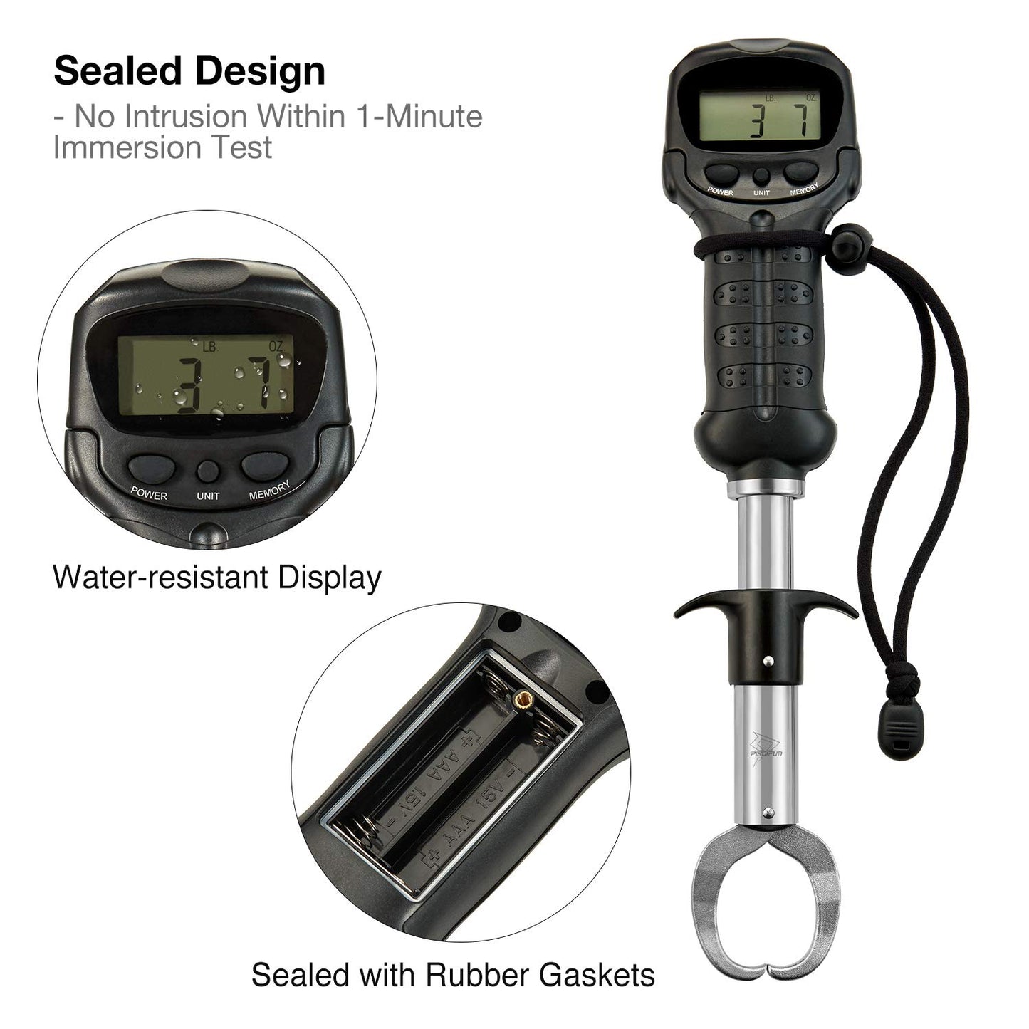 Piscifun Fish Gripper with Digital Fish Scale, Memory Function Fishing Scale, Save Up to Most 10 Set of Weight, Saltwater-Resistant, Portable Stainless Steel Fish Lip Gripper, Fishing Gear Gift