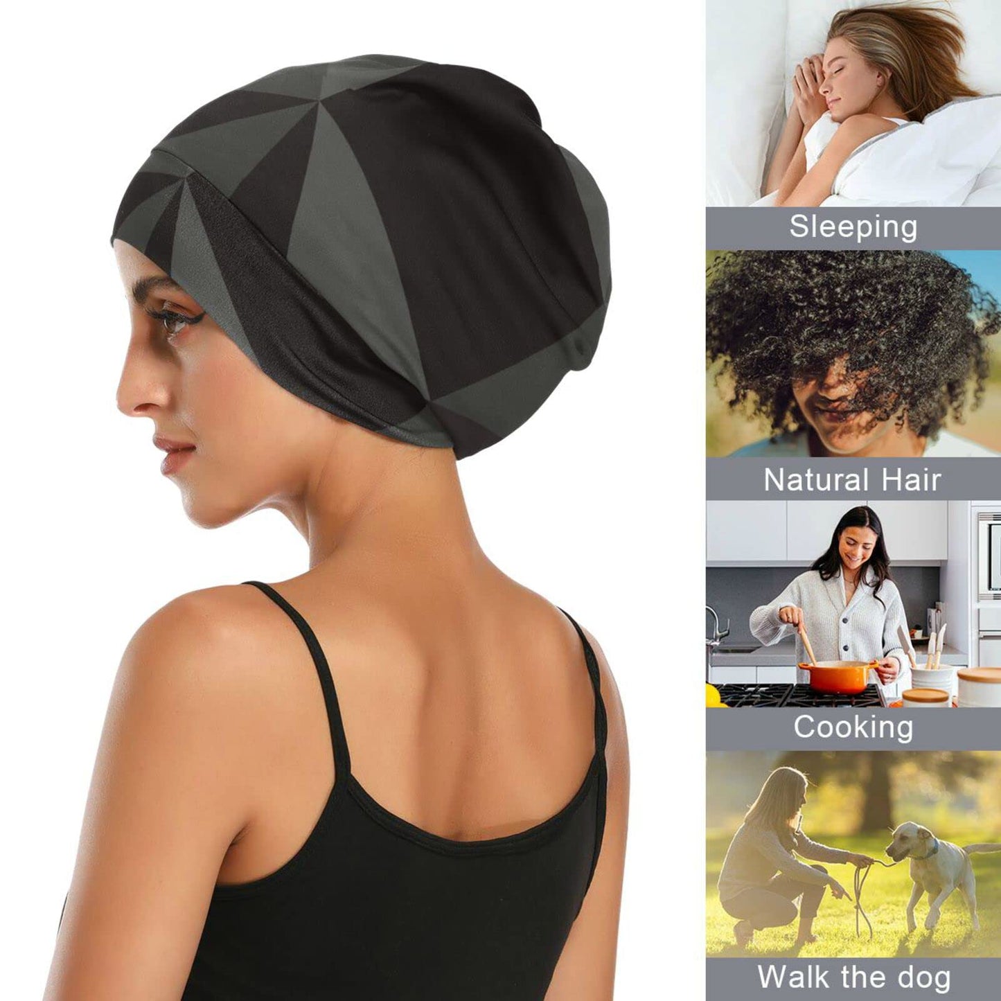 Satin Bonnet Lined Sleep Cap Hair Wrap Cover Slouchy Beanie for Curly Hair Protection for Gifts for Men Women Dark Blue Stars