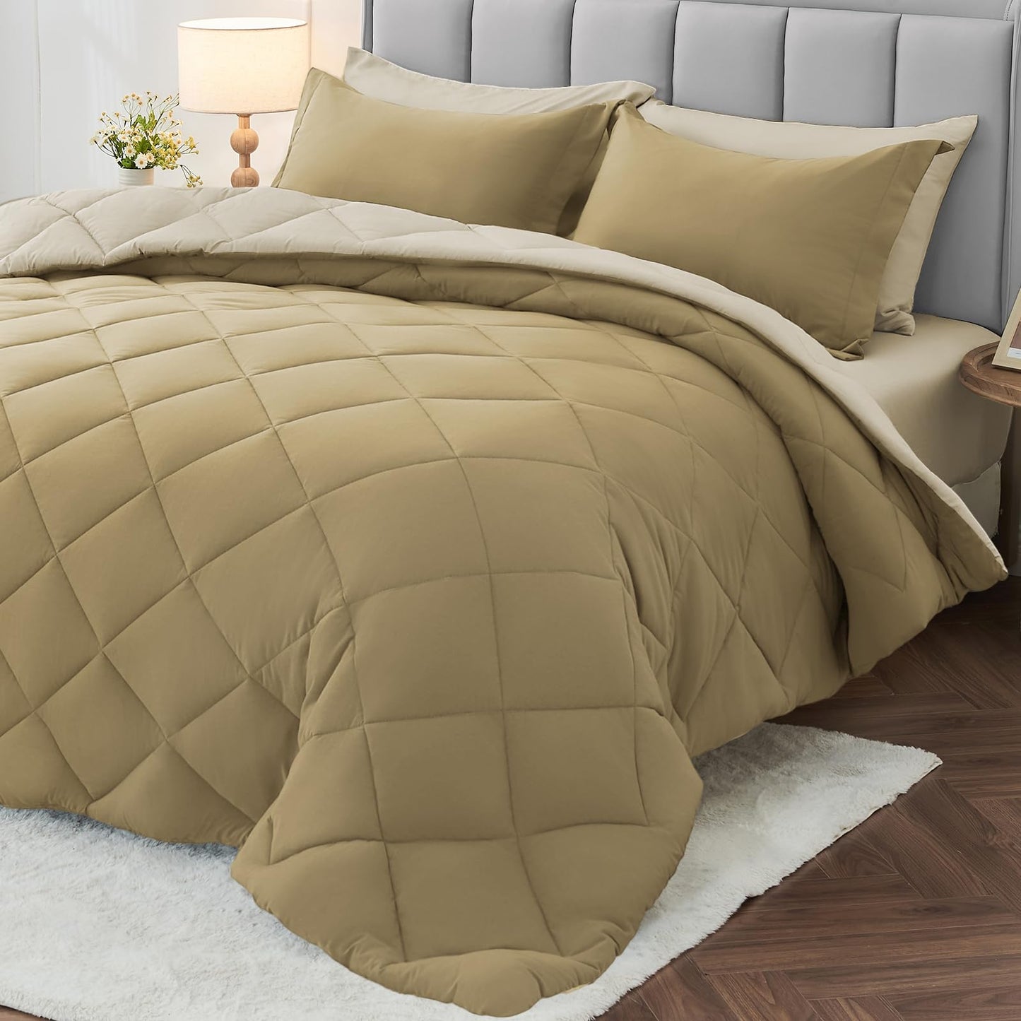 MUXHOMO 7 Pieces Queen Comforter Set, Reversible Bed in a Bag Queen Size, All Season Bedding Set with Comforter, Flat Sheet, Fitted Sheet, Pillowcases & Shams, Red & Black
