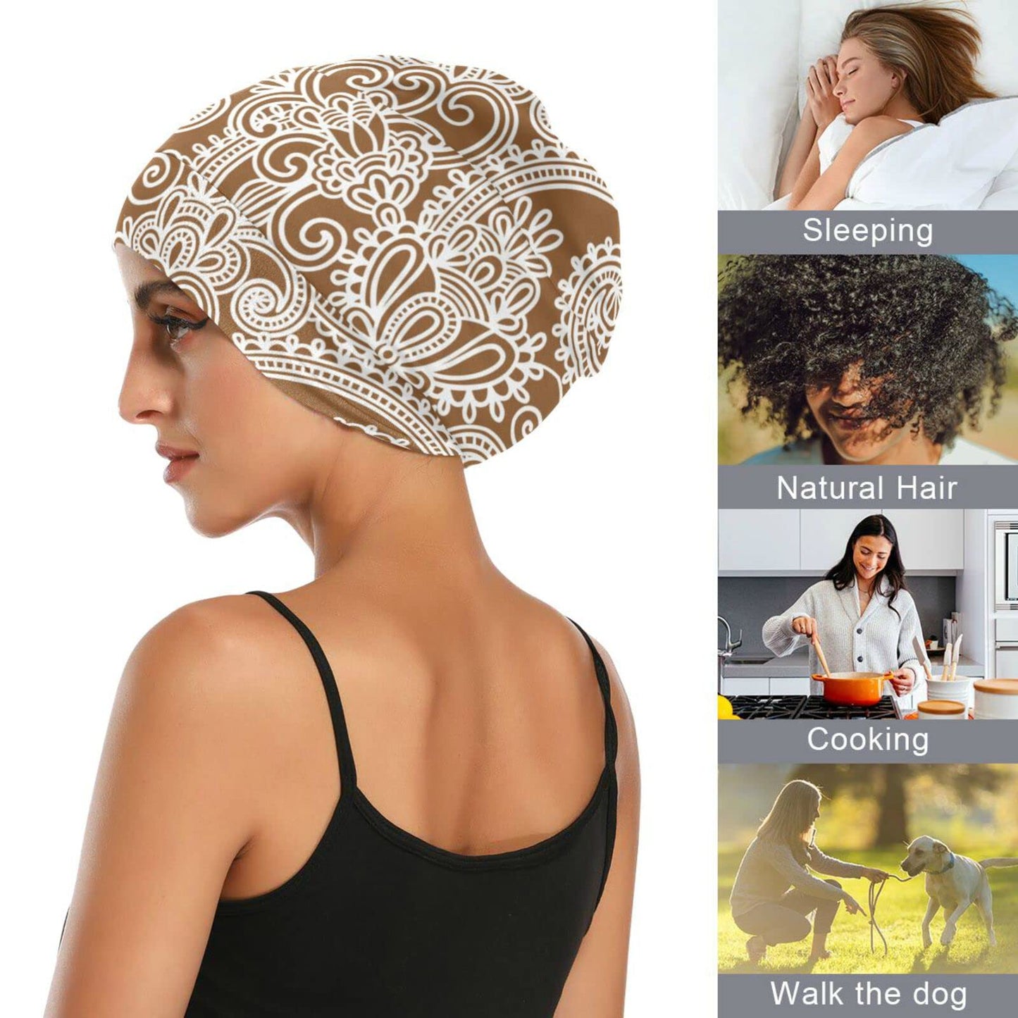 Satin Bonnet Lined Sleep Cap Hair Wrap Cover Slouchy Beanie for Curly Hair Protection for Gifts for Men Women Dark Blue Stars