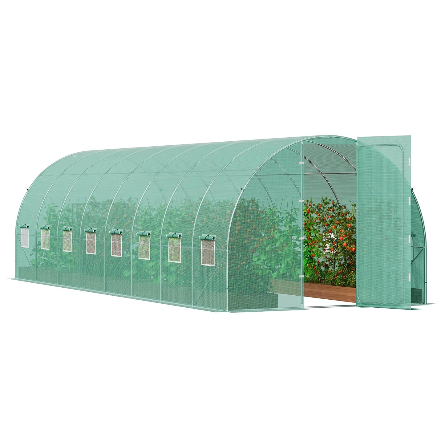 VEVOR Walk-in Tunnel Greenhouse, 9.6x6.4x6.2 ft Hoop House Greenhouse Tunnel, Plant Hot House with Galvanized Steel Frame, White PE Cover, Roll-up Zipper Door and 6 Windows for Outdoor