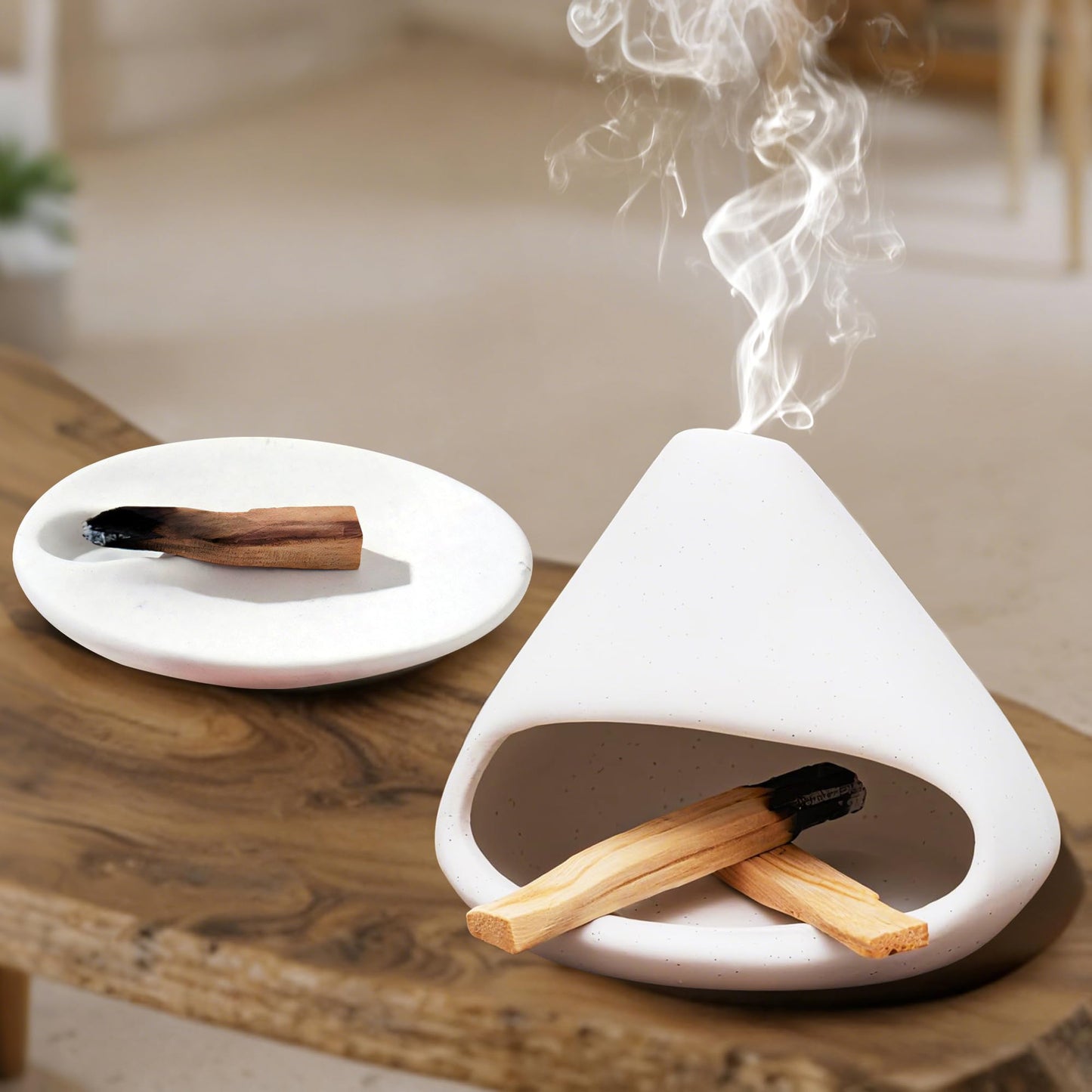Set of 2 Ceramic Incense Burner Palo Santo Holder for Burning Sage Sticks Burning Bowl for Women Meditation Spiritual Decor(Brownness)