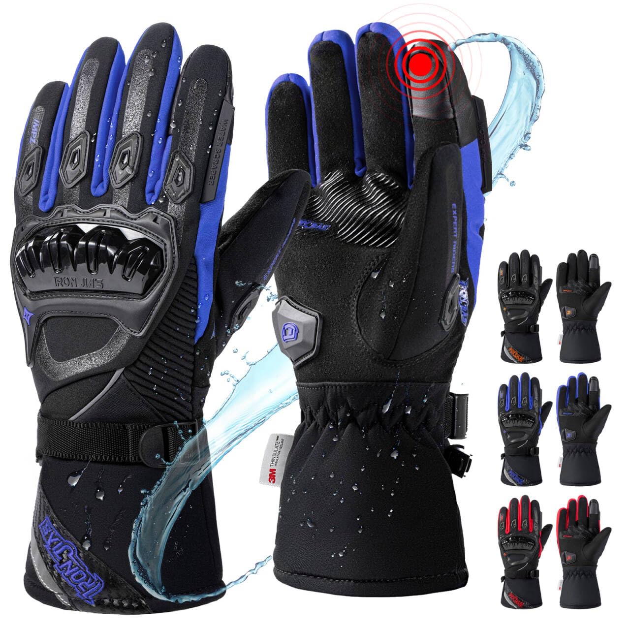 IRON JIA'S Motorcycle Gloves Winter Cold Weather Warm Touchscreen Waterproof Windproof Protective Gear (Black, L)