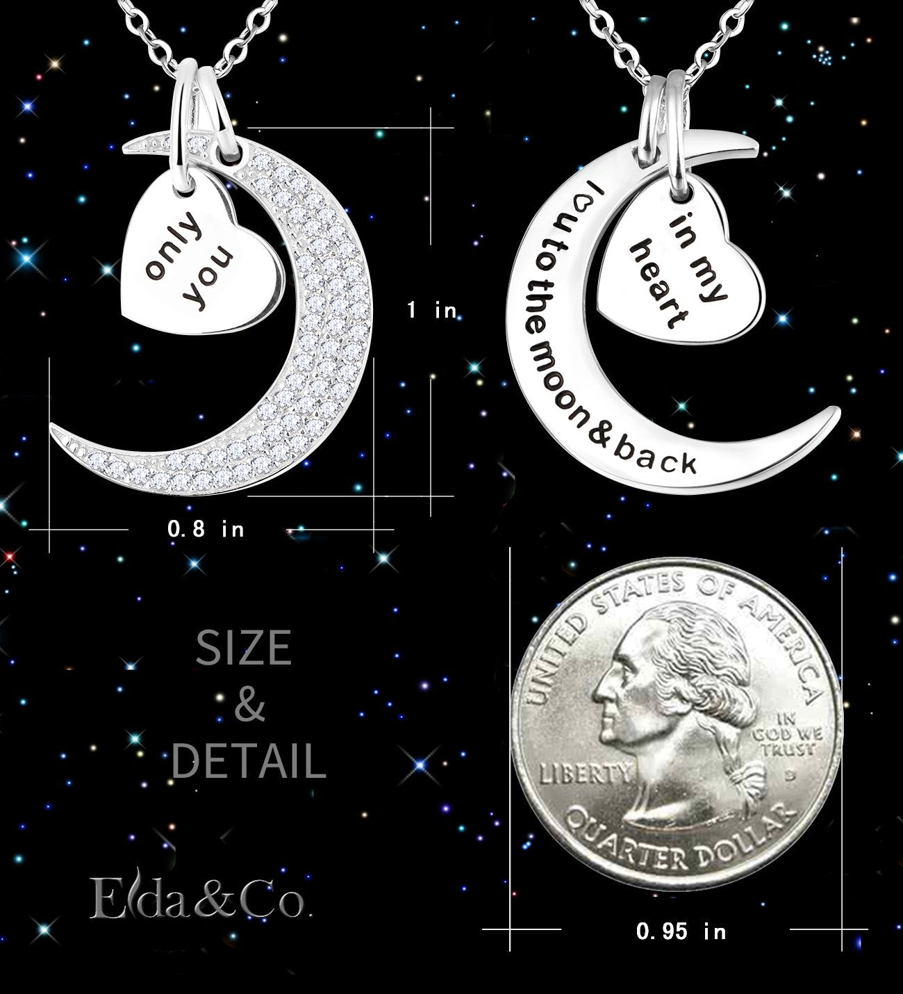 I Love You to the Moon and Back Half Moon Necklace Jewelry Birthday Gifts Mom Wife January February Birthstones Garnet Amethyst and More Stones 925 Sterling Silver
