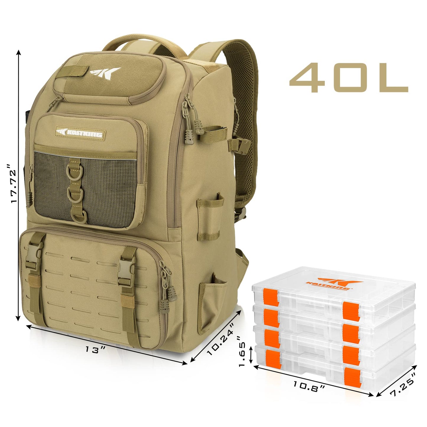 KastKing KarryAll Fishing Tackle Backpack with Rod Holder 4 Tackle Boxes,40/26L Tackle Bag Storage Fishing Gear and Equipment