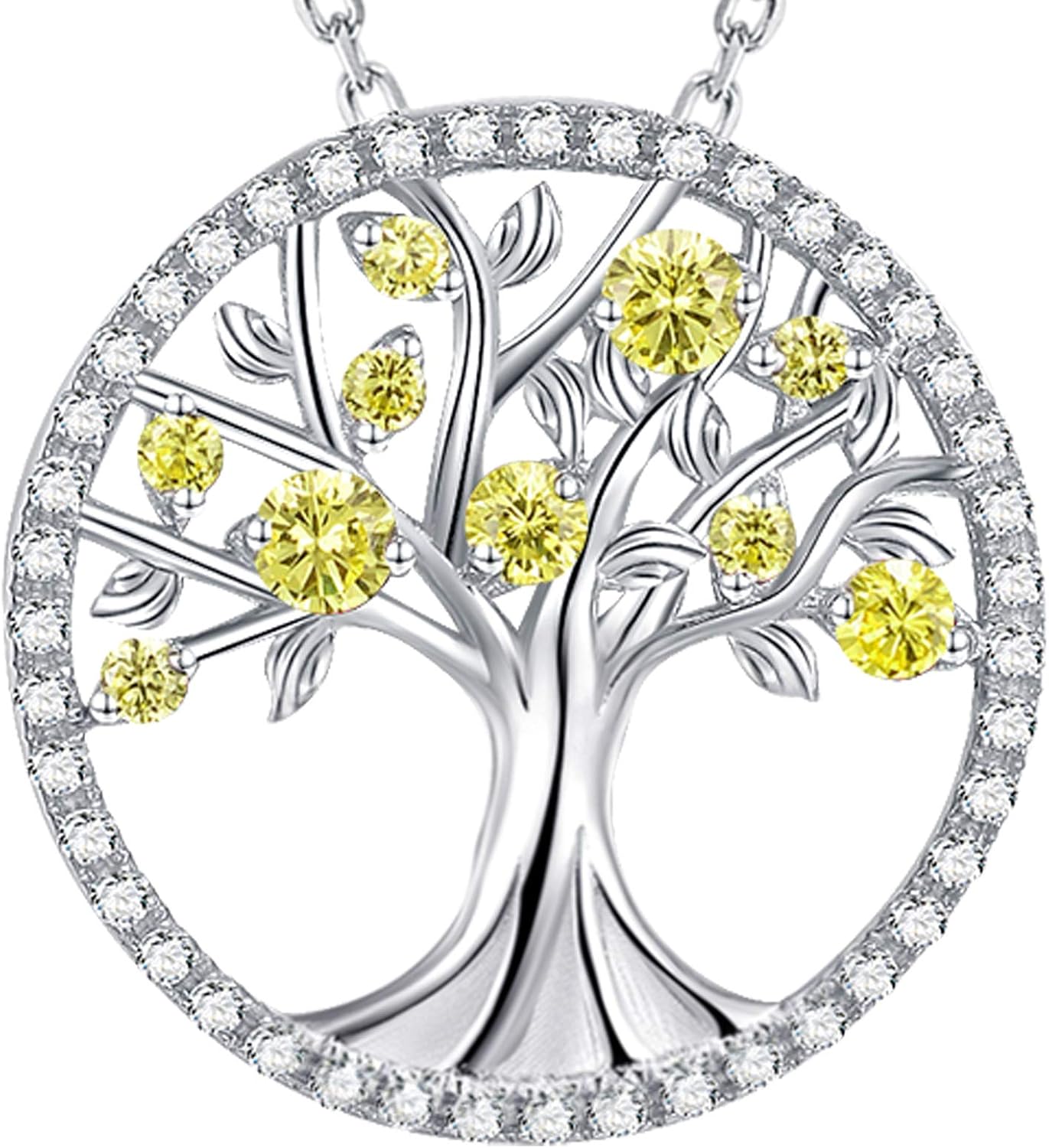 Tree of Life Necklace Birthday Gifts for Wife Mom January February Birthstones Necklace Garnet Amethyst and More Stones Jewelry 925 Sterling Silver