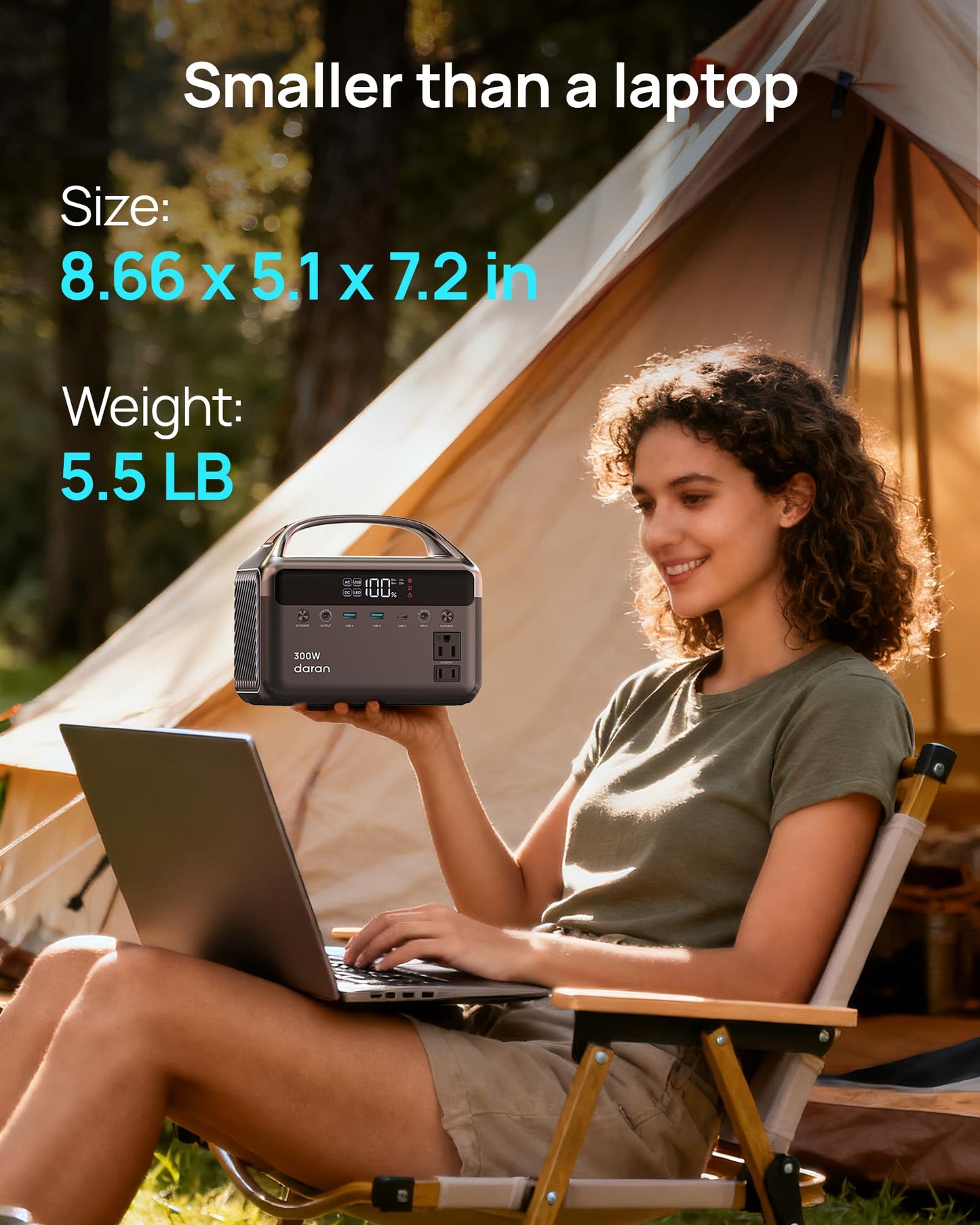 DARAN Portable Power Station with 40W Solar Panel, 288Wh (90,000mAh) LiFePO4 Battery, 350W (600W Peak) Mini Solar Generator, 2.1Hrs Fast Charing, 7-Port Design with AC Outlet for Emergency, Hurricane