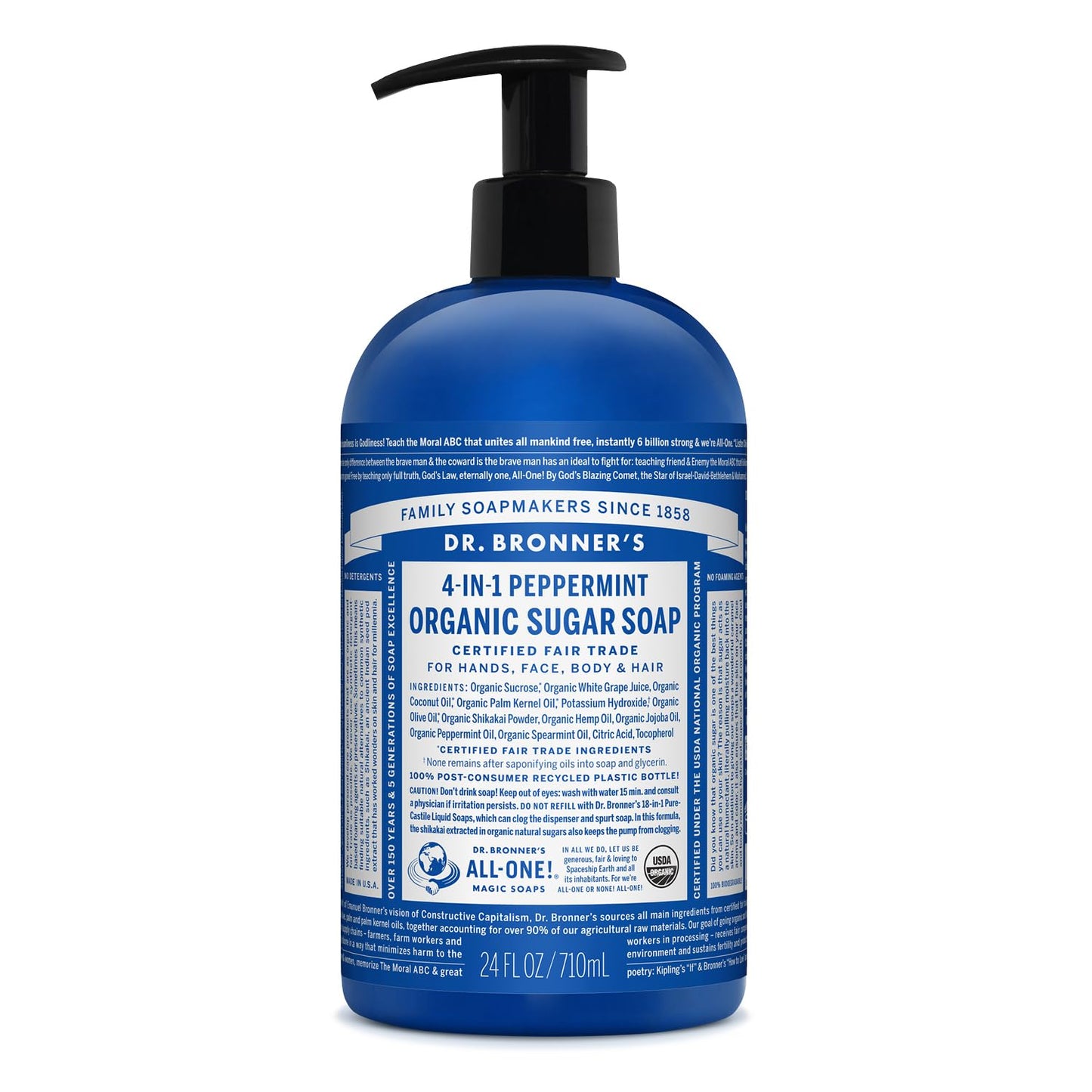 Dr. Bronner's - Organic Sugar Soap (Lemongrass, 24 Ounce) - Made with Organic Oils, Sugar and Shikakai Powder, 4-in-1 Uses: Hands, Body, Face and Hair, Cleanses, Moisturizes and Nourishes, Vegan