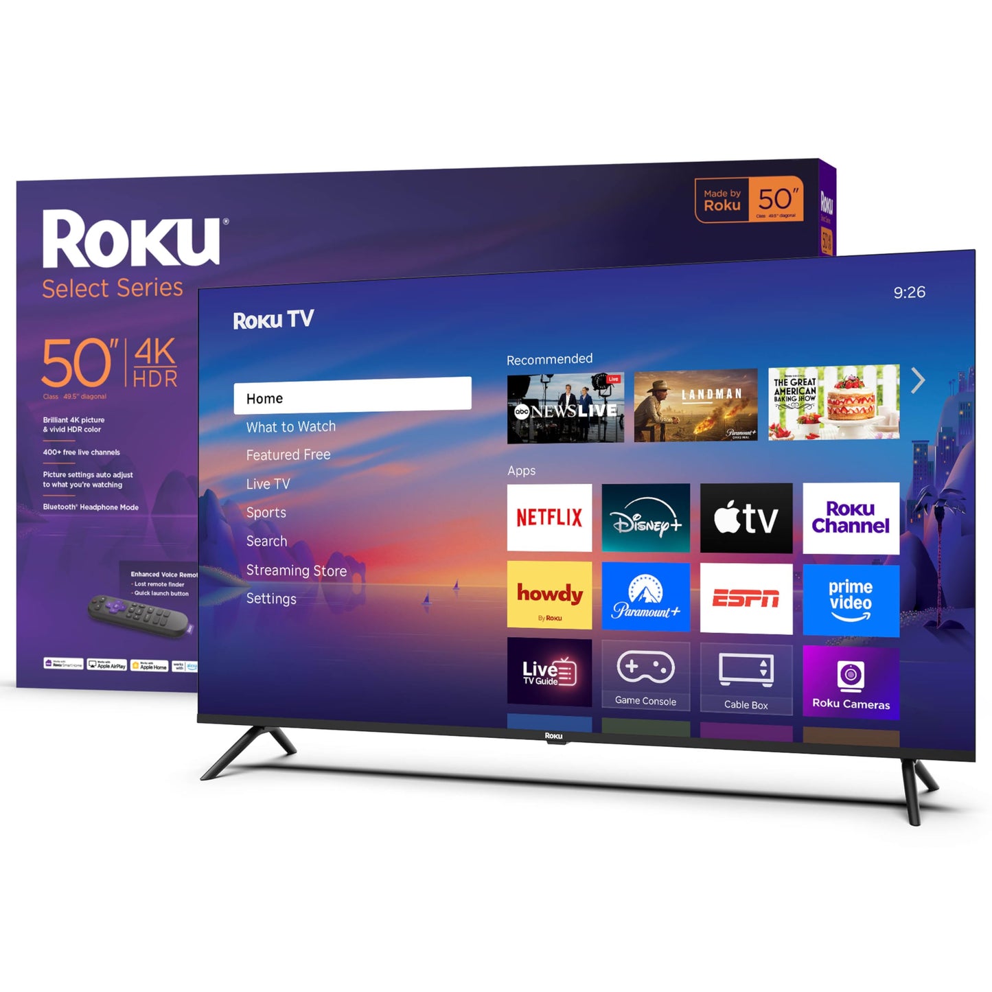 Roku Smart TV – 43-Inch Select Series, 4K HDR TV – RokuTV with Enhanced Voice Remote – Flat Screen LED Television with Wi-Fi for Streaming Live Local News, Sports, Family Entertainment