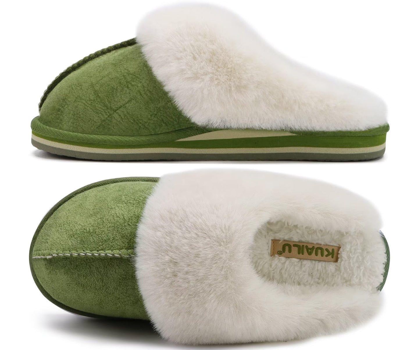 KuaiLu Womens Fluff Dual Memory Foam Slippers Ladies Cozy Arch Support Warm Scuff Slippers Slip on Comfy Winter House Shoes with Non-Slip Indoor Outdoor Hard Sole