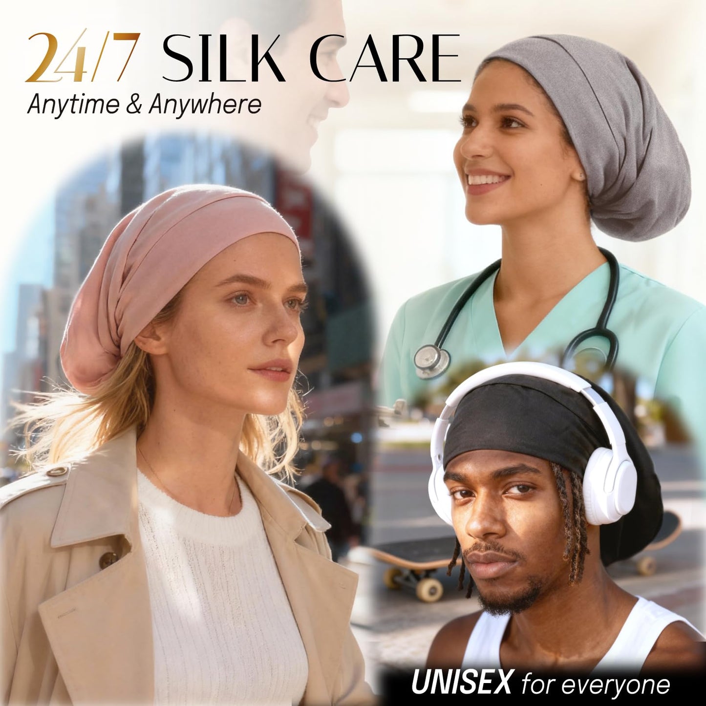 OLESILK 100% Mulberry Silk Bonnet for Sleeping Women, Silk Hair Wrap for Sleeping, Silk Sleep Bonnet for Women&Men, Real Silk, Not Satin, Reddish Brown