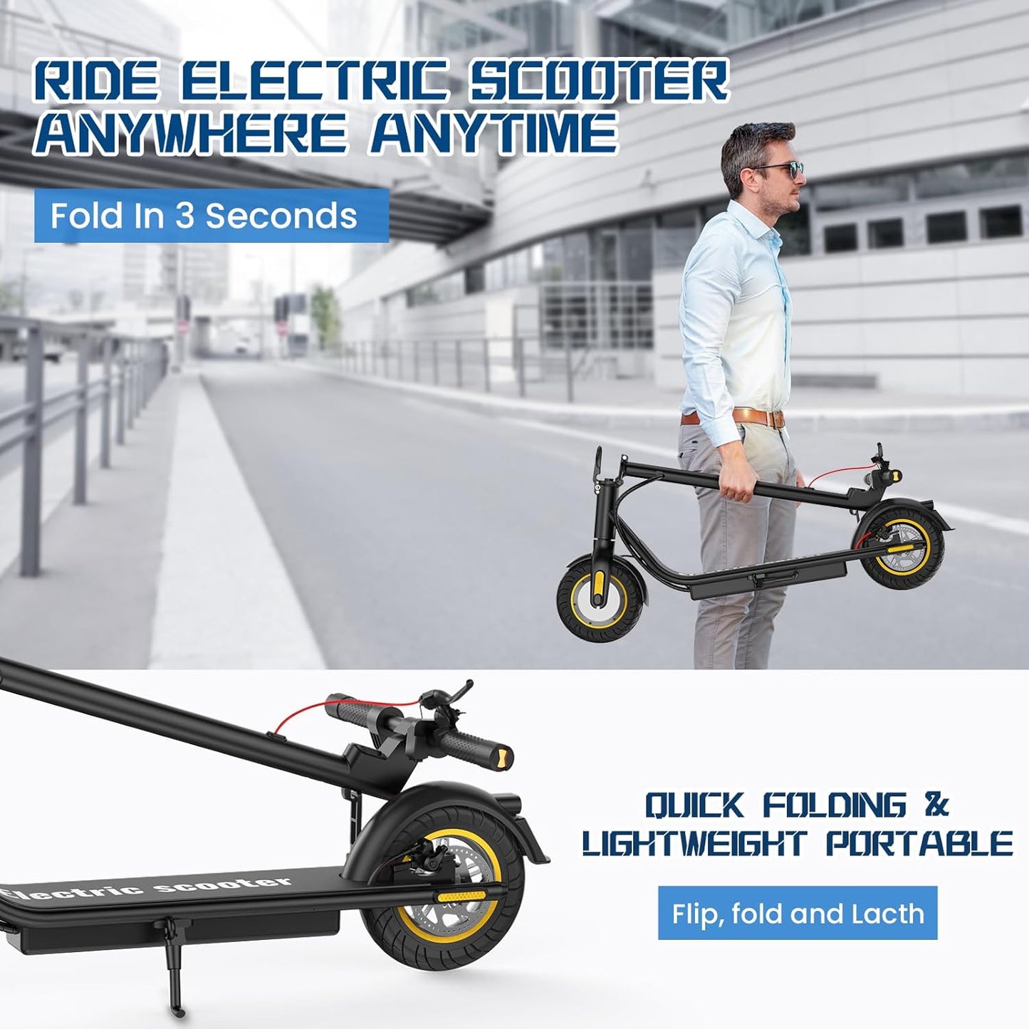 DXH Electric Scooter for Adults, Folding E Scooter with 500W Motor 19 Mph Top Speed, Max 21 Miles Long Range, 10'' Solid Tires Commuting Scooters, Dual Braking System and App Control