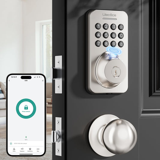 Fingerprint Keypad Deadbolt with Handle Set, Keyless Entry Door Lock, Door Locks for Front Door Lock Set, App Control, Auto Locking, Easy to Install, Matte Black