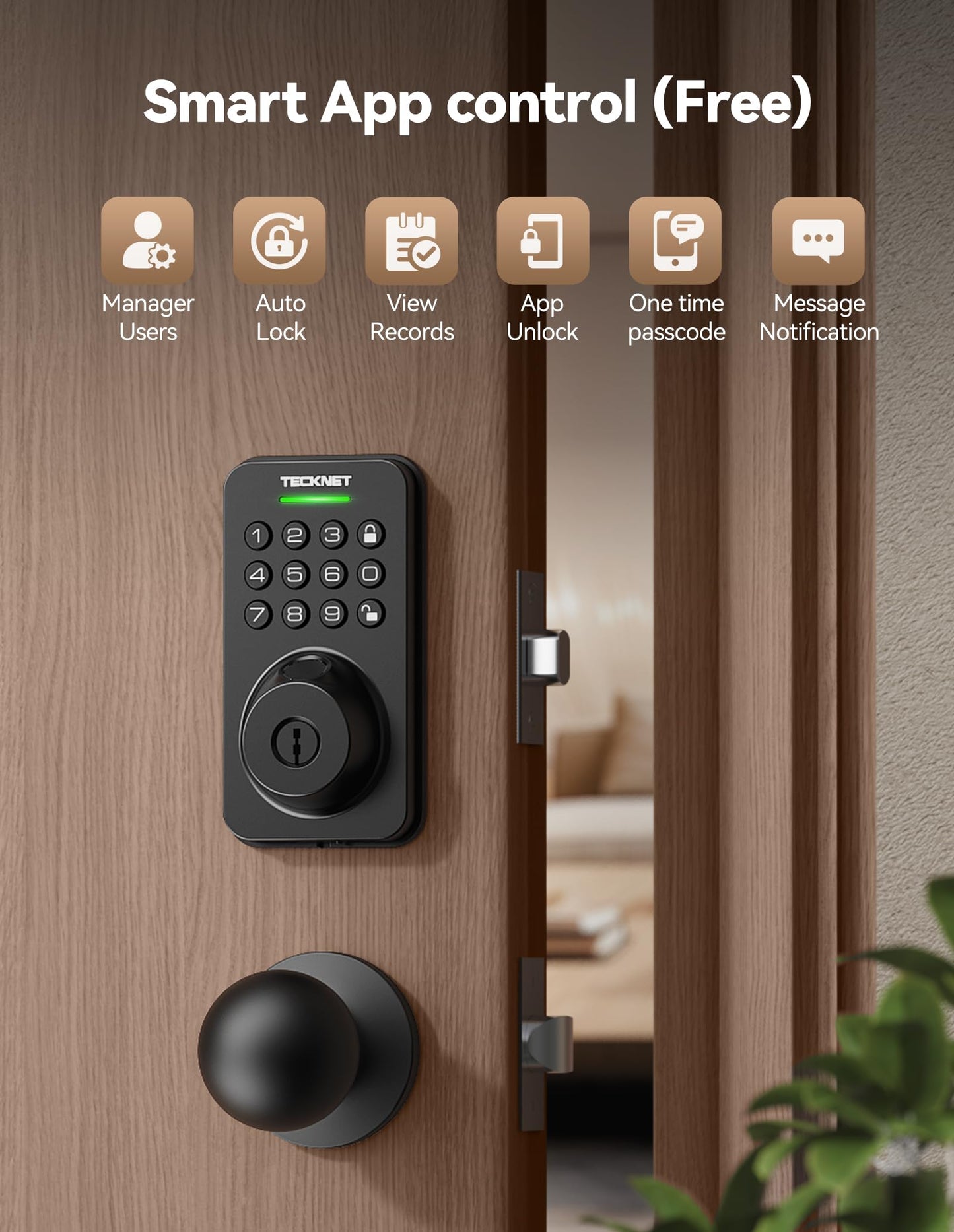 Keyless Entry Door Lock with Handle, Fingerprint Keypad Deadbolt with Handle Set, Smart Door Locks for Front Door with App Control, Auto-Lock, One-Time Code, Easy to Install