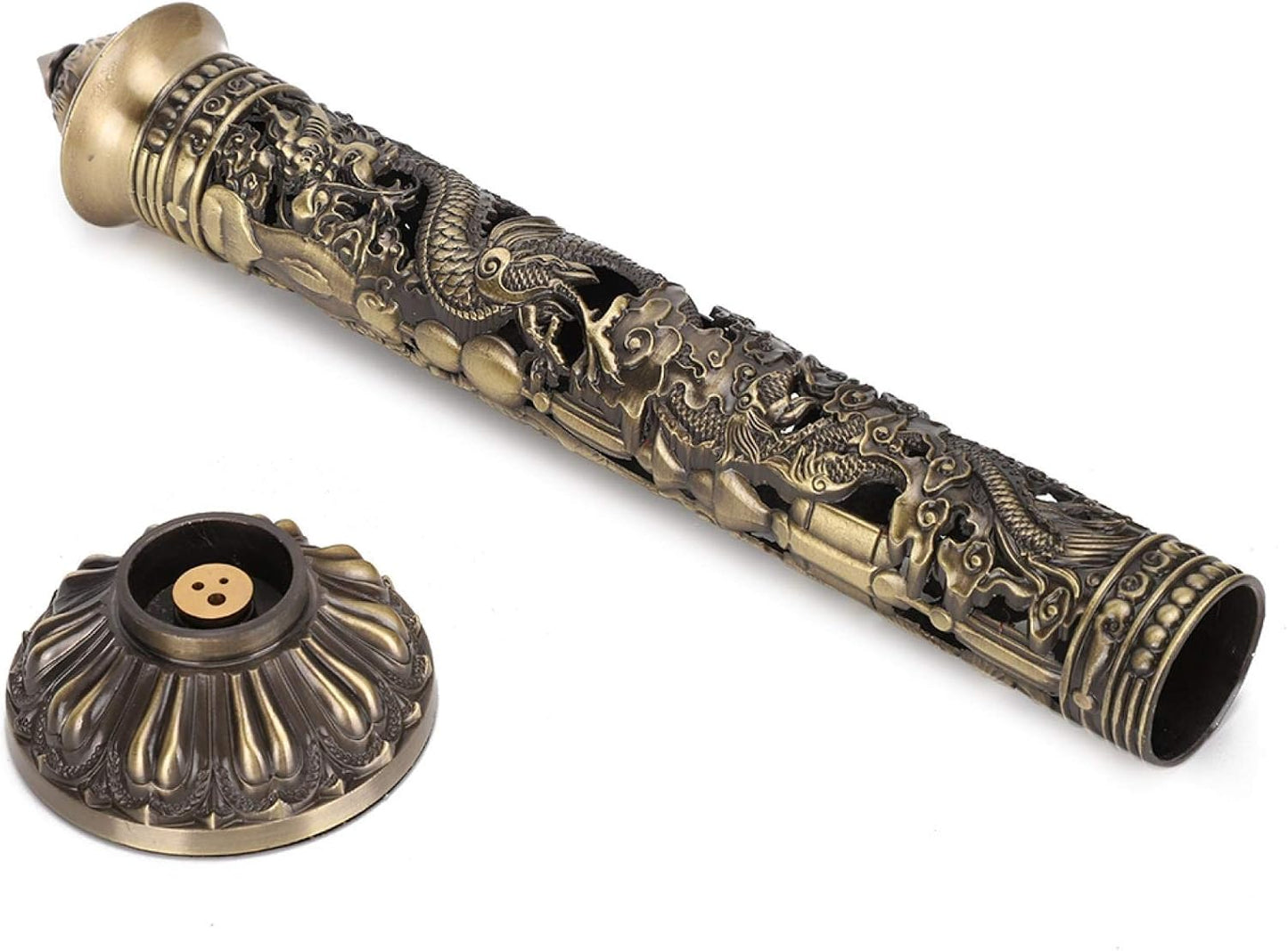 Vertical Incense Burner, Retro Incense Tower Holder Brass Stick Incense Holder Incense Burner with Dragon Phoenix Pattern for Home Office Yoga Meditation, 8.5x7cm/3.3x2.8in