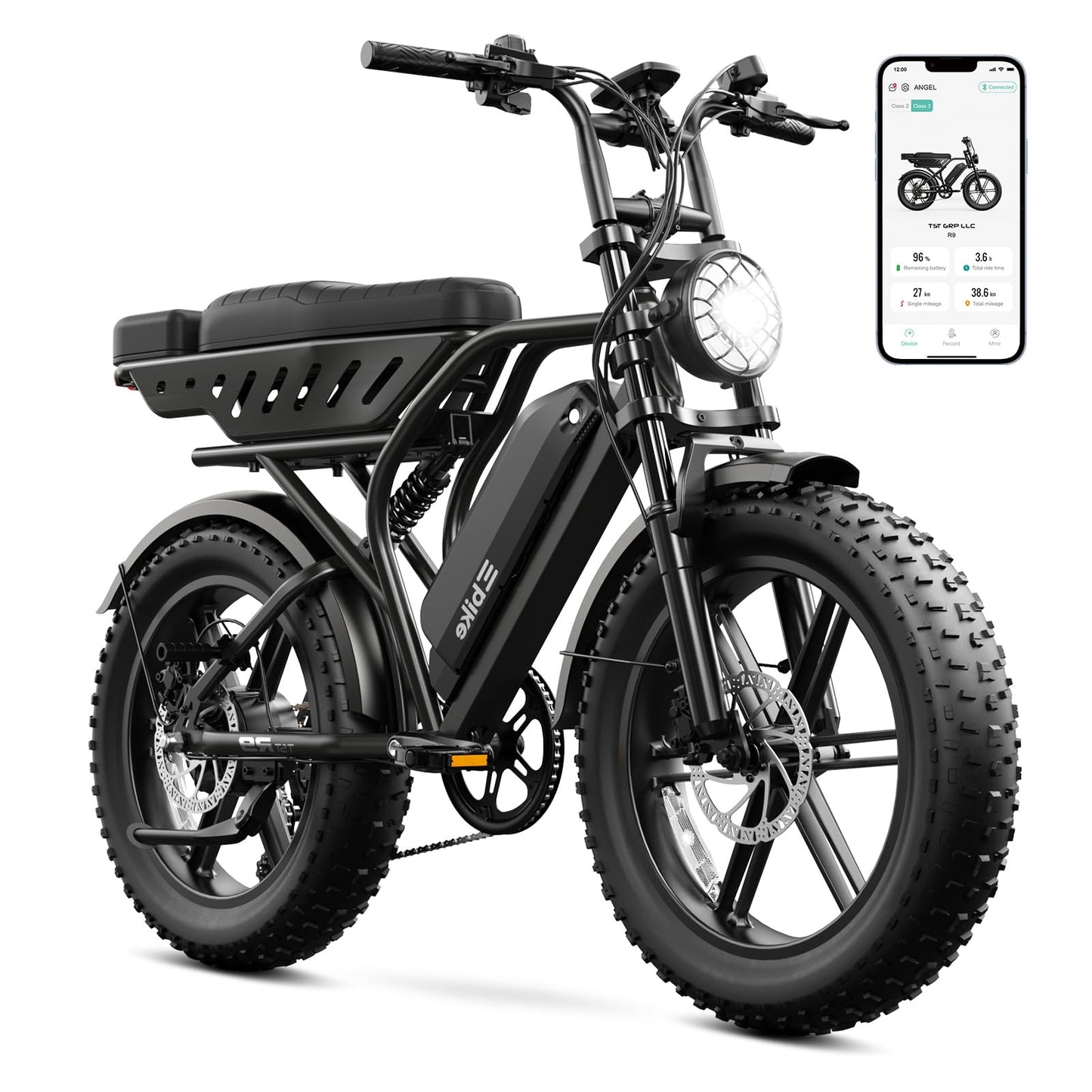 TST Electric Bike for Adults, 1500W Peak Motor Ebike with 48V 15Ah Built-in Battery, 60 Miles Range 28 MPH Electric Bike, 20" Fat Tire E Bike with Rear Seat, Footrest