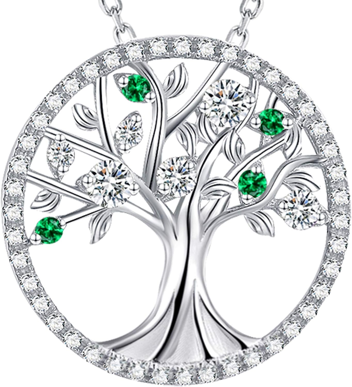 Tree of Life Necklace Birthday Gifts for Wife Mom January February Birthstones Necklace Garnet Amethyst and More Stones Jewelry 925 Sterling Silver