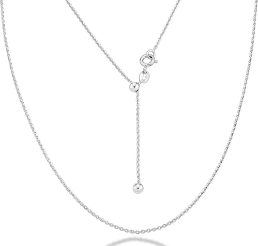 Miabella Italian 925 Sterling Silver, 18K Gold Plated 925 Sterling Silver 1.3mm Adjustable Diamond Cut Thin Bolo Cable Chain Necklace for Women, Slider Chain 14-24 Inch Made in Italy