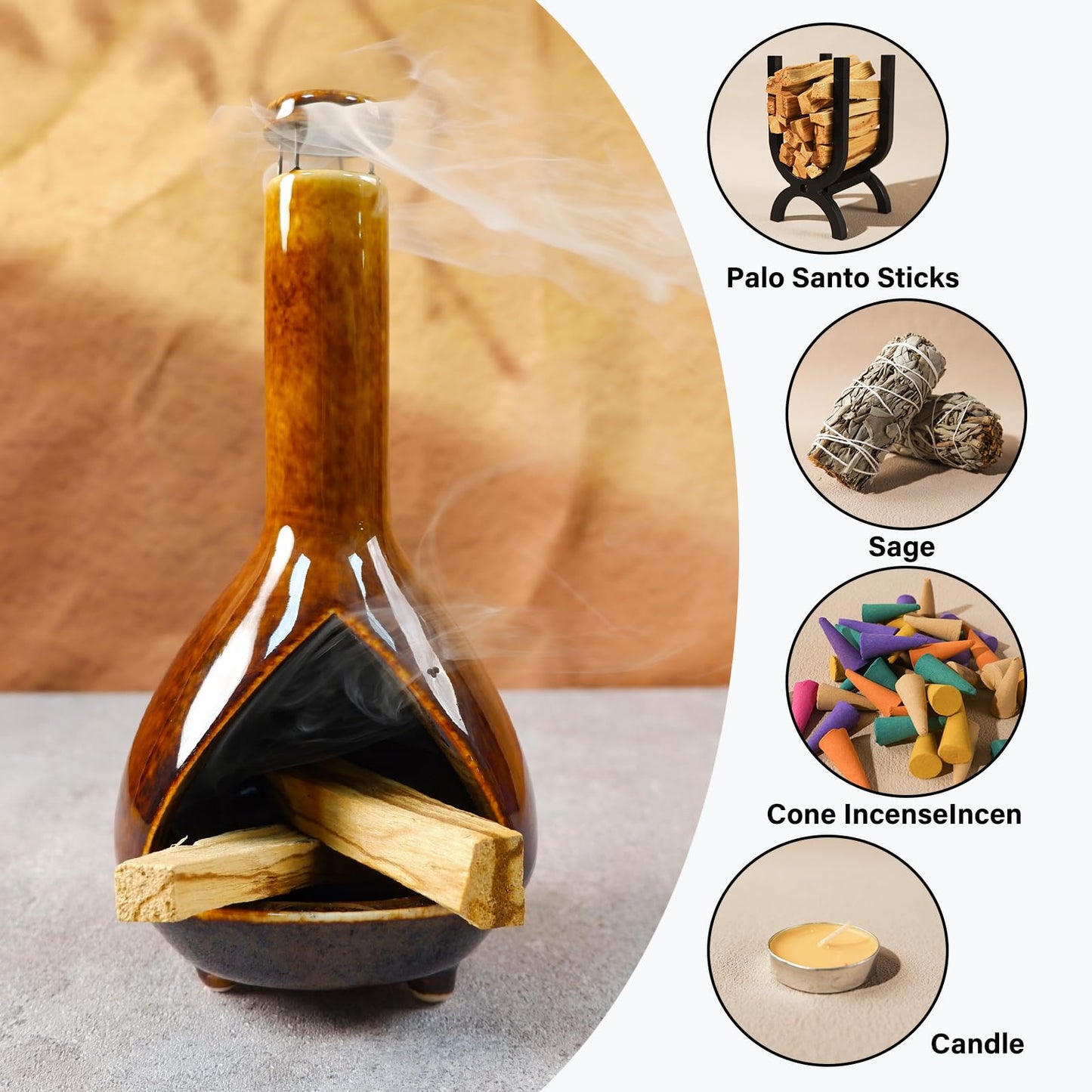 Handmade Ceramic Palo Santo Holder Burner - Mini Chimenea Incense Dish for Palo Santo and Sticks - Sage Holder for Meditation Decor