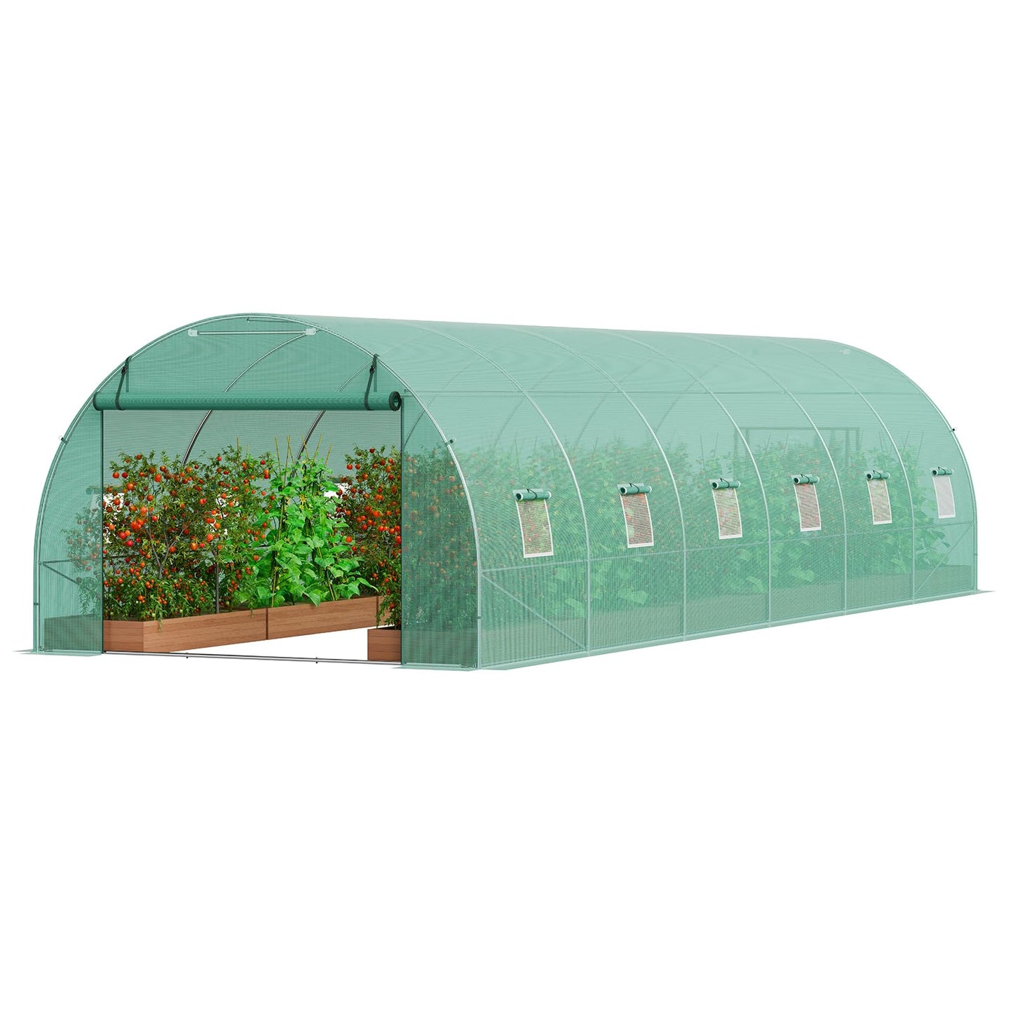VEVOR Walk-in Tunnel Greenhouse, 9.6x6.4x6.2 ft Hoop House Greenhouse Tunnel, Plant Hot House with Galvanized Steel Frame, White PE Cover, Roll-up Zipper Door and 6 Windows for Outdoor