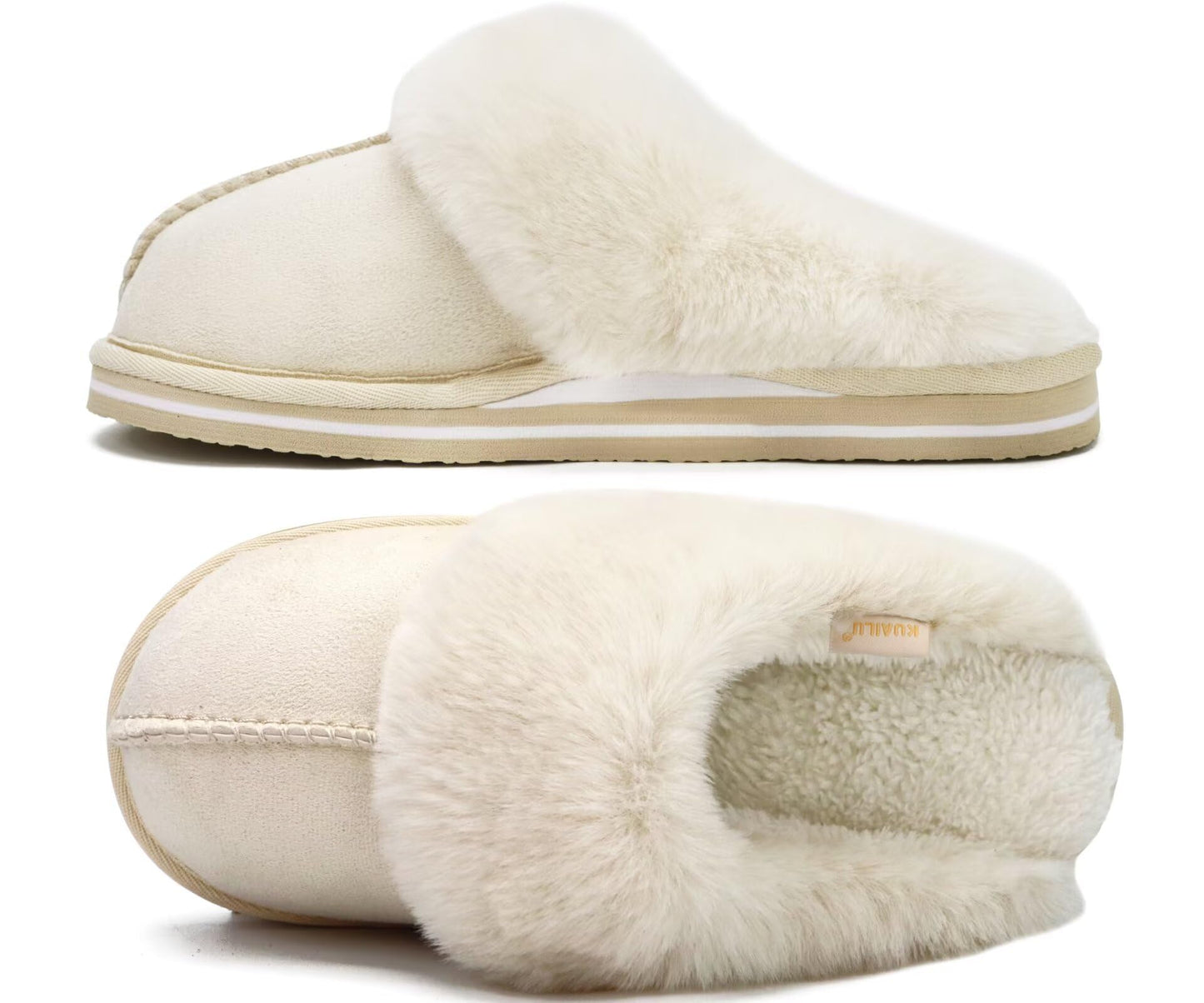 KuaiLu Womens Fluff Dual Memory Foam Slippers Ladies Cozy Arch Support Warm Scuff Slippers Slip on Comfy Winter House Shoes with Non-Slip Indoor Outdoor Hard Sole