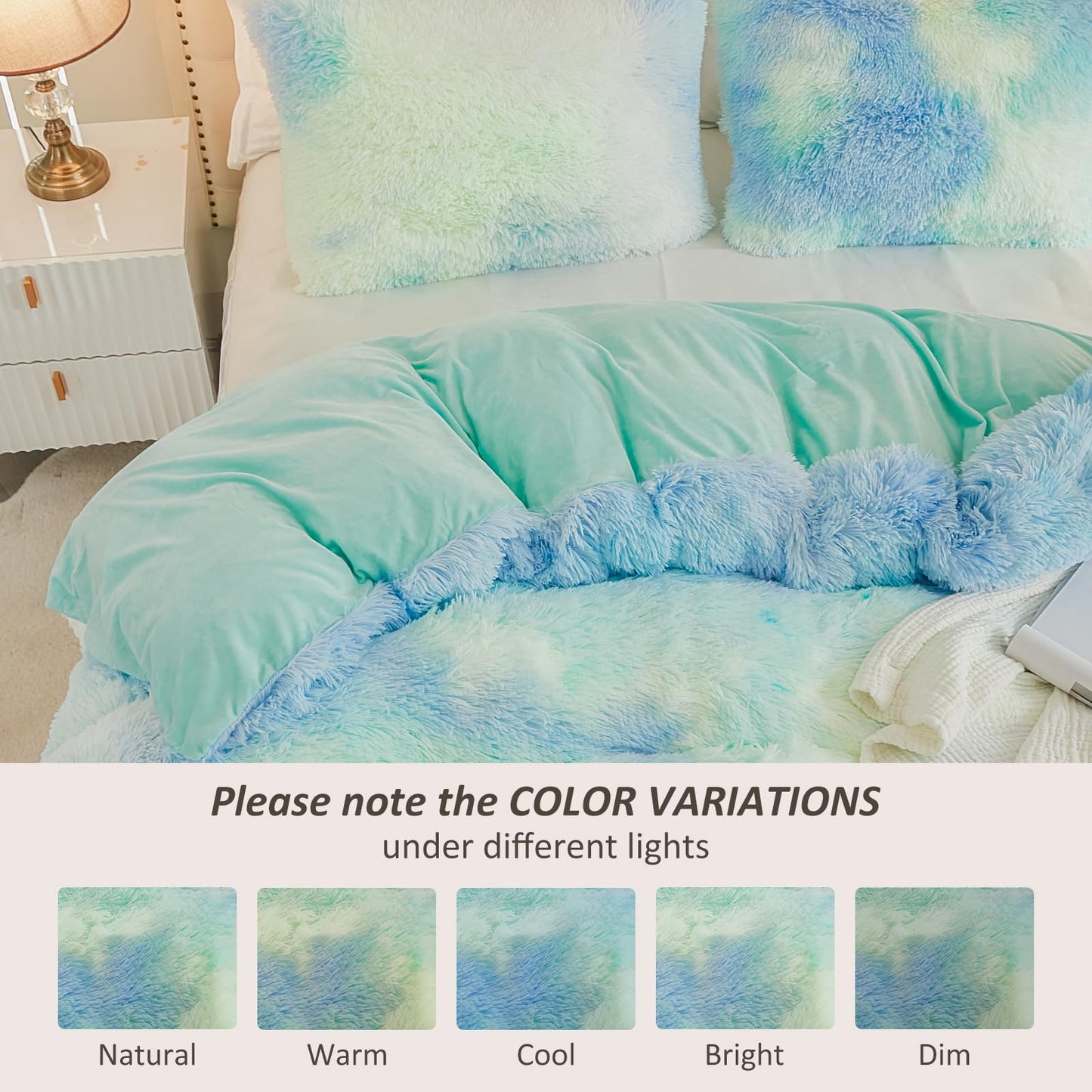 EMME Luxury Khaki Fuzzy Duvet Cover Set Twin Size Fluffy Comforter Cover Set 2 Pieces Shaggy and Plush Soft Bedding Duvet Covers (Tie Dye Khaki, Twin)