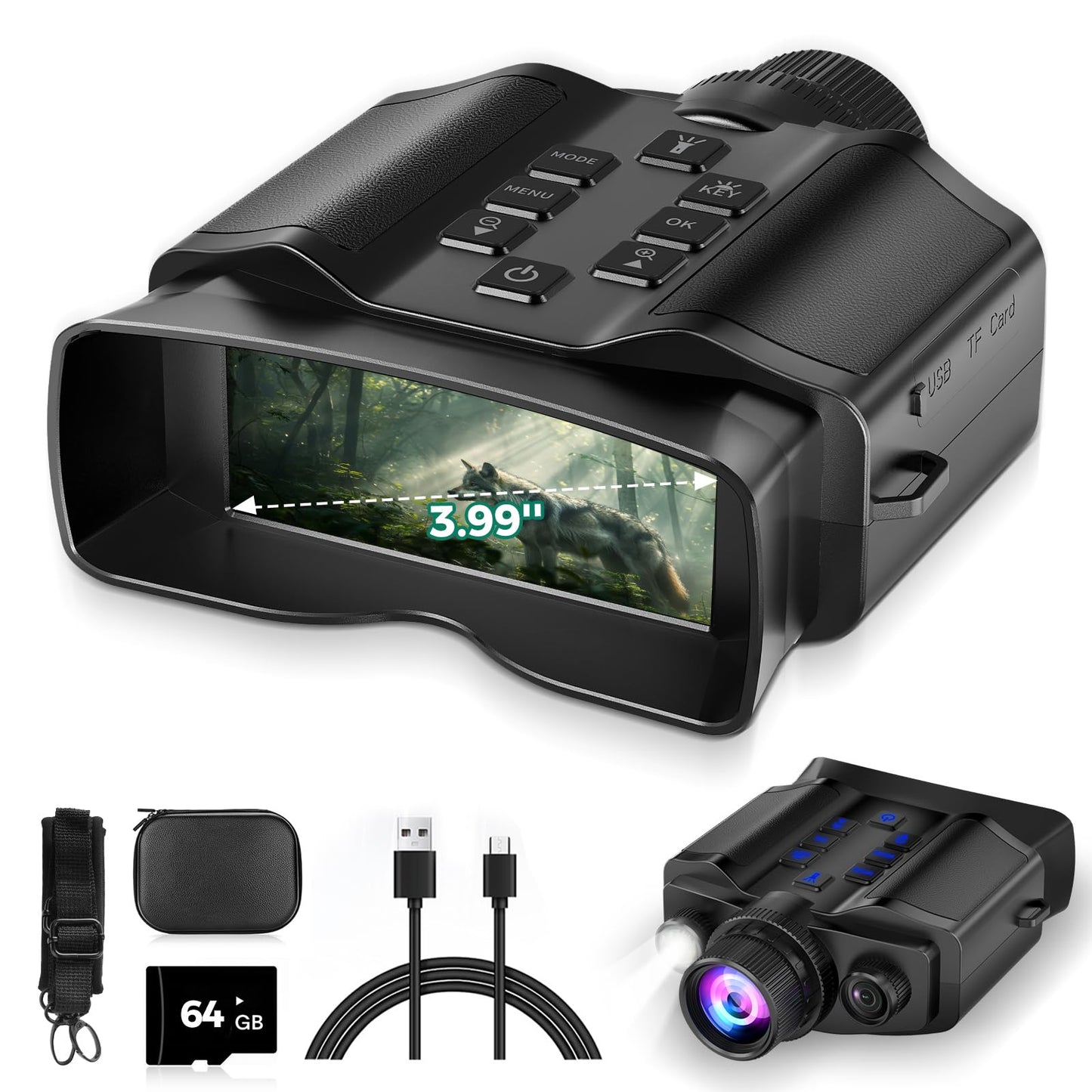 Night Vision Goggles for Adults, 3" HD Screen, 5000mAh Rechargeable Night Vision Binoculars with 32GB Card & 4K Video Recording for Wildlife, Hunting, Security