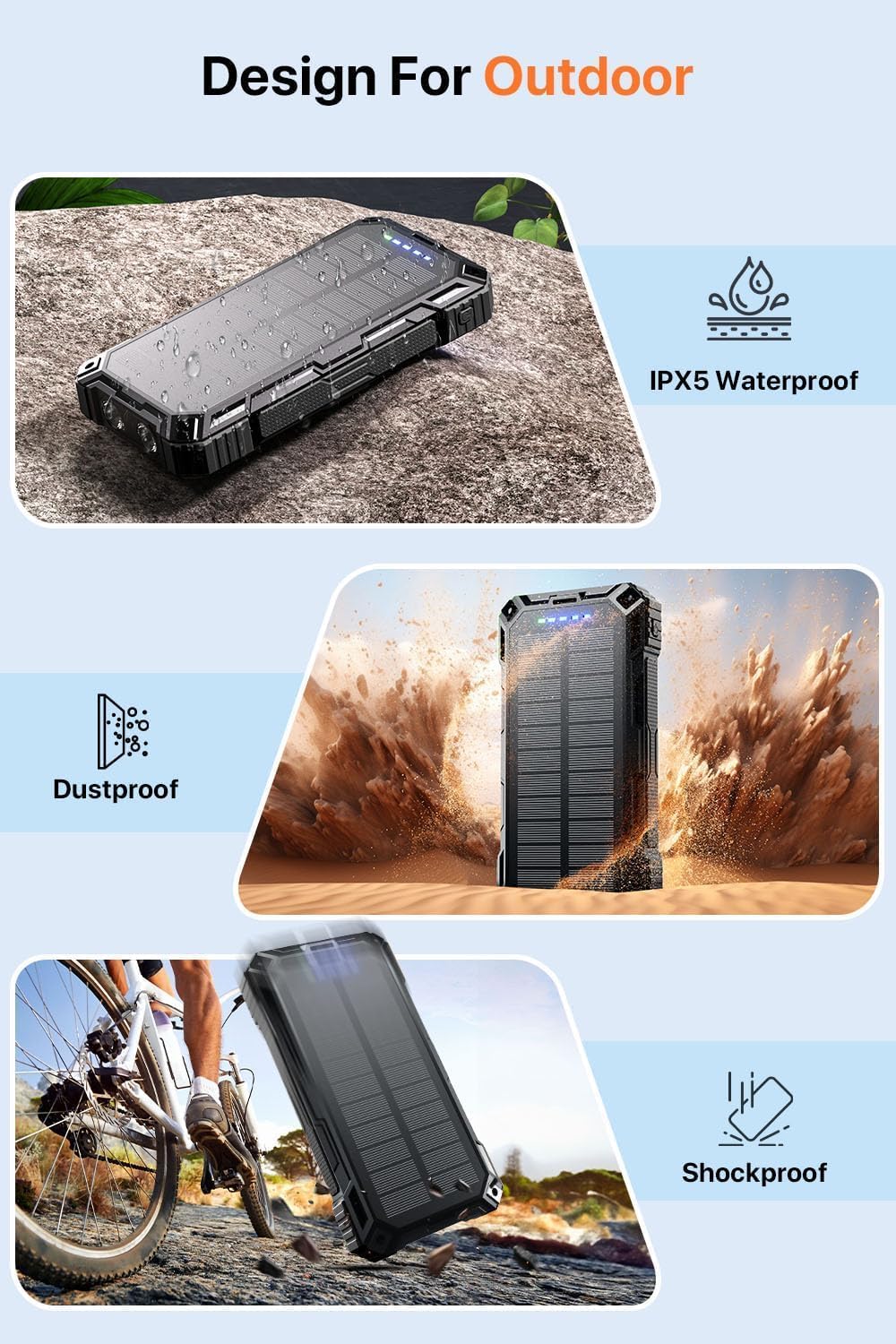 Power Bank 49800mAh Solar Portable Charger Wireless Charging USB-C 15W Fast Charging with 4 Built-in Cables LED Flashlight Battery Pack Compatible with iPhone, iPad, Galaxy, Perfect for Camping
