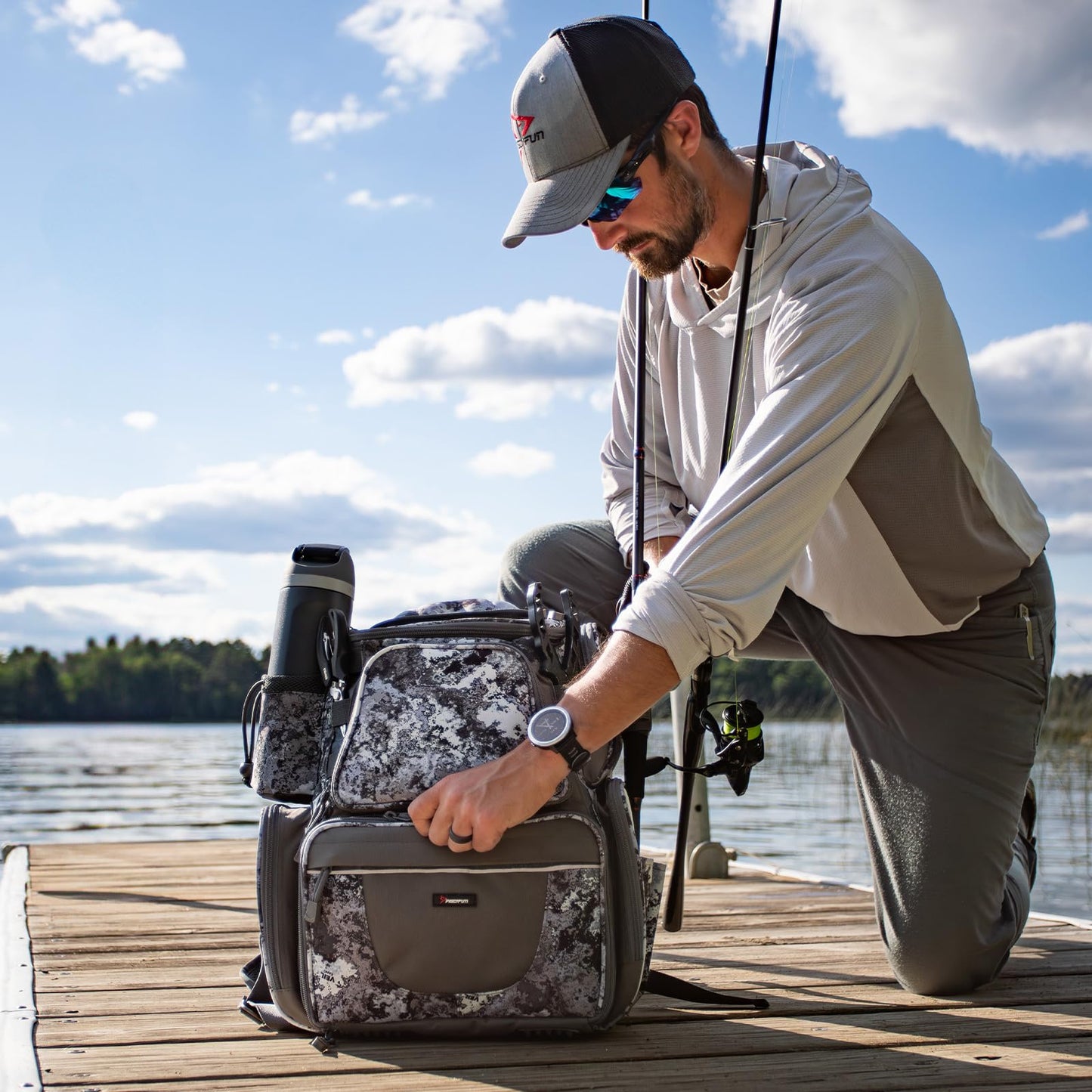 Piscifun Fishing Backpack with 2 Rod Holders & 4 Tackle Boxes, Large Tackle Storage Bag With Rain Cover for Fishing Gear