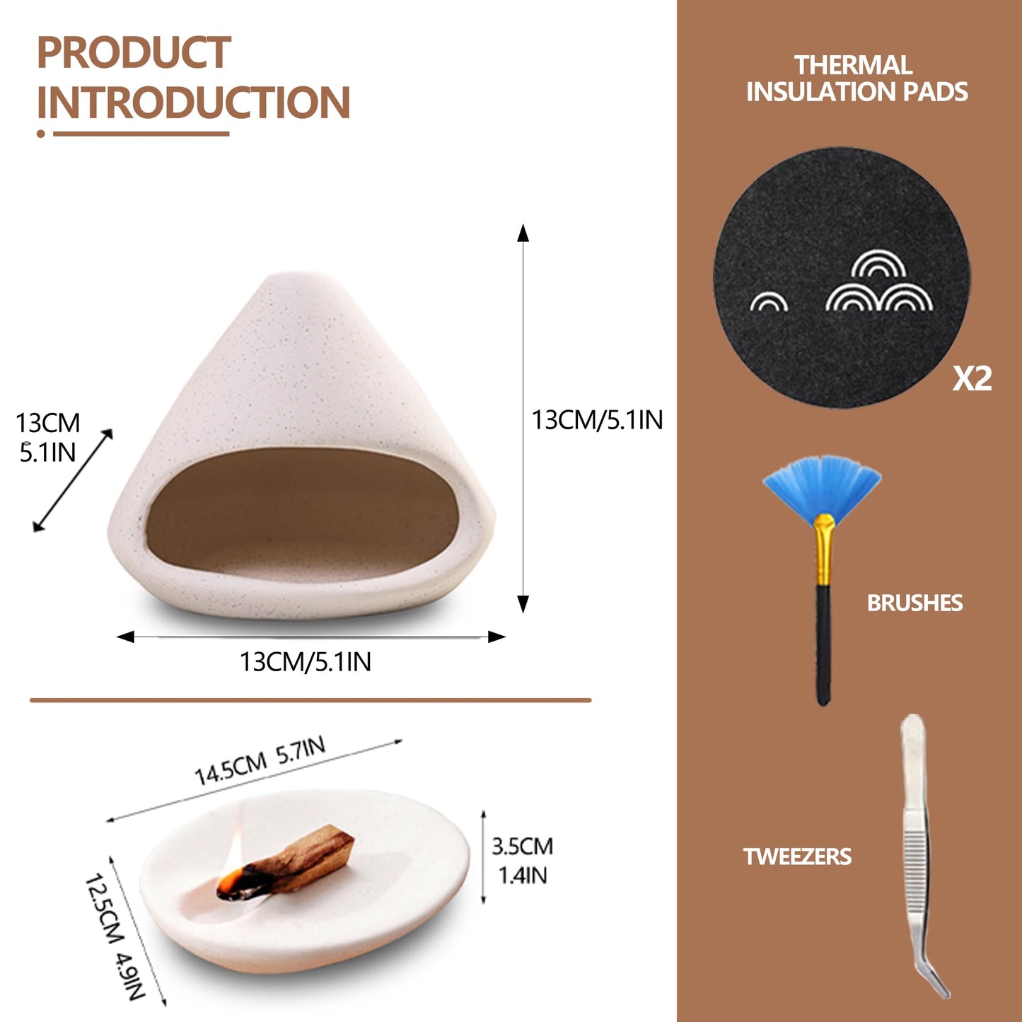 Set of 2 Ceramic Incense Burner Palo Santo Holder for Burning Sage Sticks Burning Bowl for Women Meditation Spiritual Decor(Brownness)