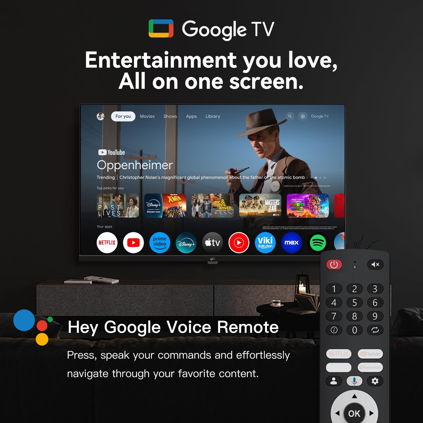 FPD 43 Inch Smart TV, 4K UHD LED Flat Screen Google TV with Google Cast, Bluetooth, HDMI, Streaming Live, HDR 10, Dolby Vision, Ultra Slim Television(Canvas-Series, CG43-C3, 2025)