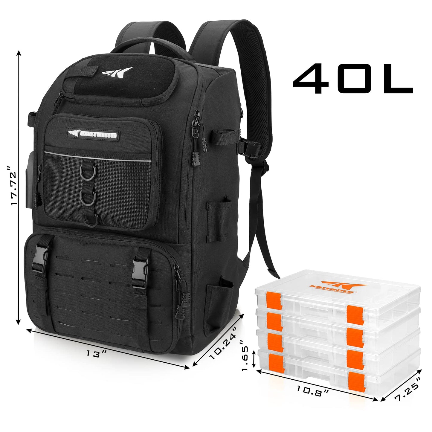 KastKing KarryAll Fishing Tackle Backpack with Rod Holder 4 Tackle Boxes,40/26L Tackle Bag Storage Fishing Gear and Equipment