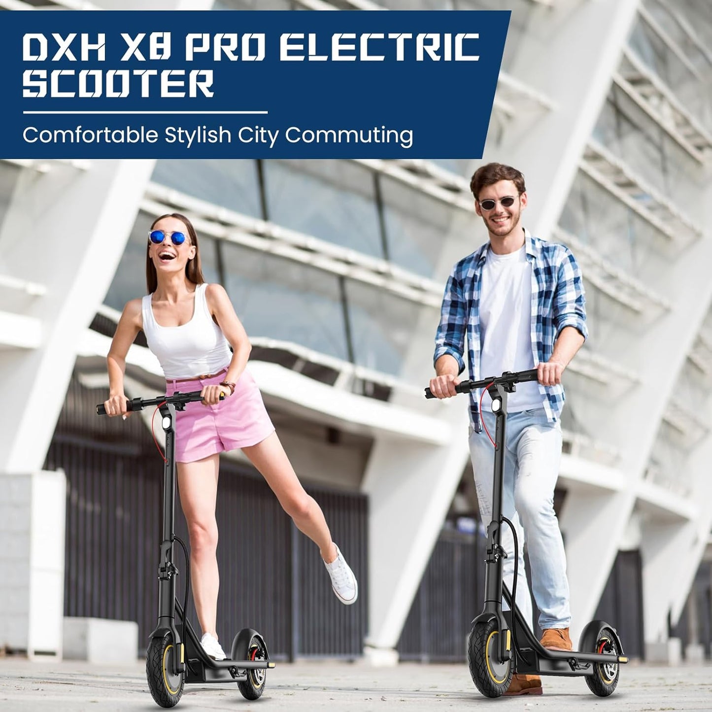 DXH Electric Scooter for Adults, Folding E Scooter with 500W Motor 19 Mph Top Speed, Max 21 Miles Long Range, 10'' Solid Tires Commuting Scooters, Dual Braking System and App Control