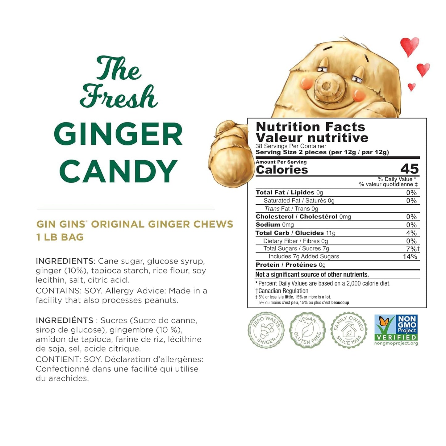 GIN GINS Spicy Apple Ginger Chews – Natural Fresh Ginger Candy by The Ginger People – Individually Wrapped Healthy Candy – Spicy Apple Ginger Flavor – Large 1 lb Bag (16oz) – Pack of 1