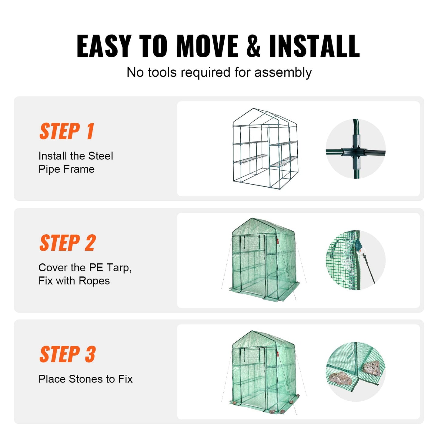 VEVOR Walk-in Tunnel Greenhouse, 9.6x6.4x6.2 ft Hoop House Greenhouse Tunnel, Plant Hot House with Galvanized Steel Frame, White PE Cover, Roll-up Zipper Door and 6 Windows for Outdoor