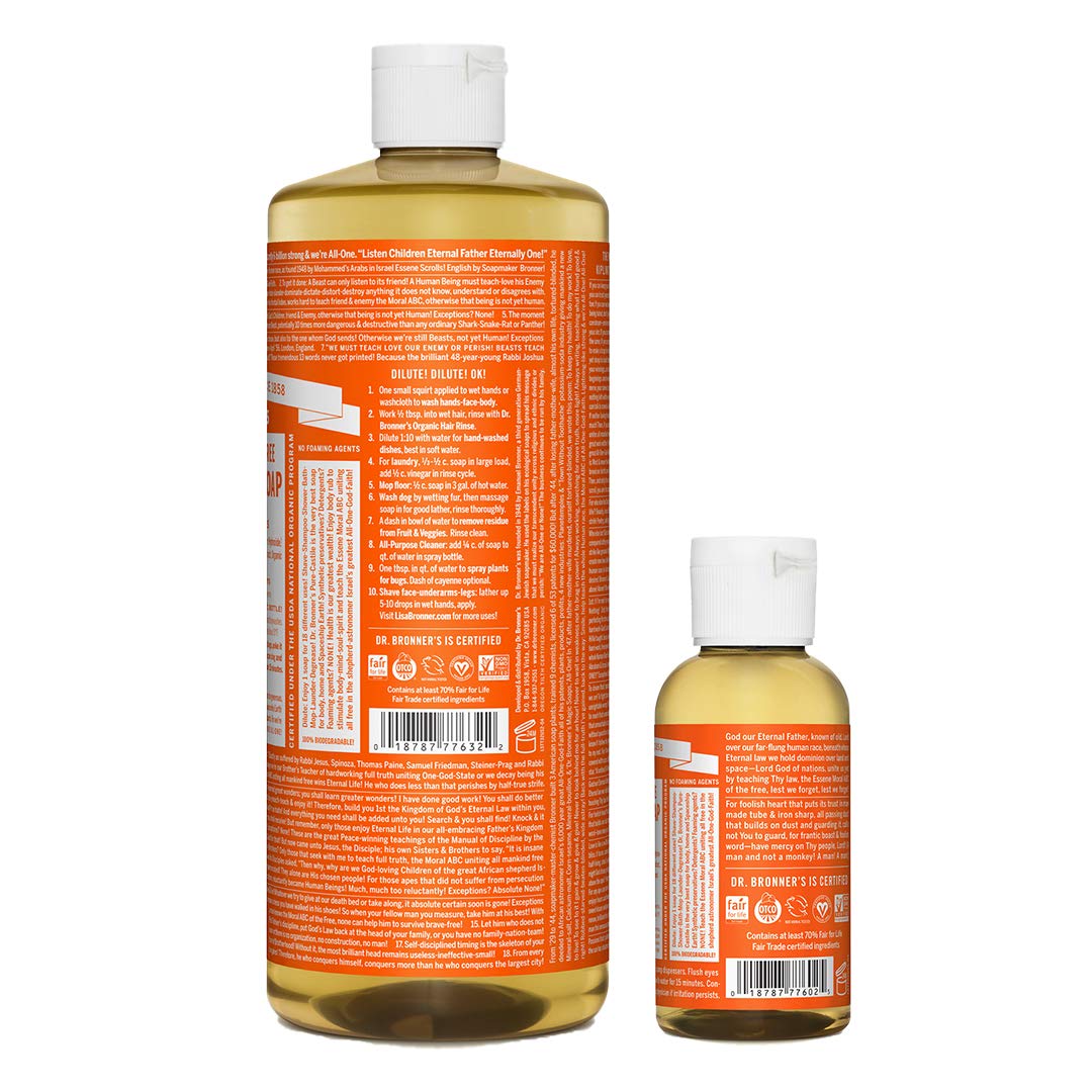 Dr. Bronner's Pure-Castile Liquid Soap – Lavender Bundle. 32 oz. Bottle and 2 oz. Travel Bottle